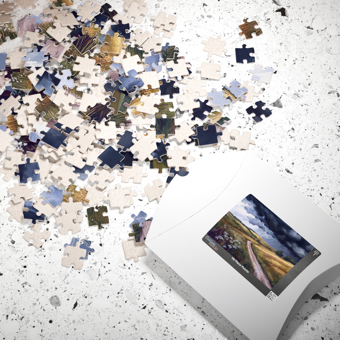 Prairie Thunderstorm Puzzle (110, 252, 520, 1014 Pieces) - Stormy Sky, Lightning Strikes, Country Path Scene, Nature Lover Gift