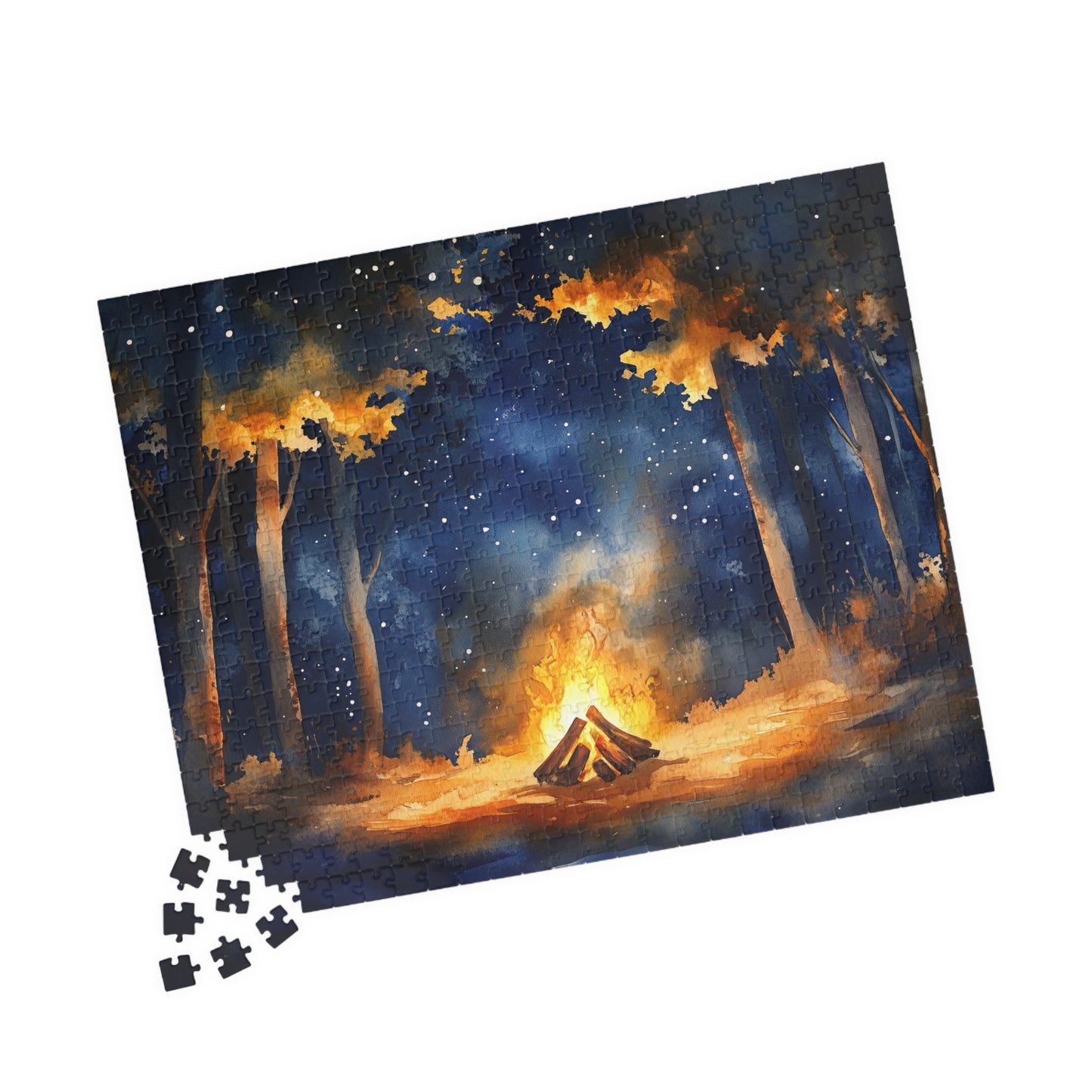 Campfire Glow Puzzle (110, 252, 520, 1014 Pieces) - Cozy Fire Under a Starry Forest Sky, Nature Scene, Gift for Camp Lovers, Relaxing Hobby