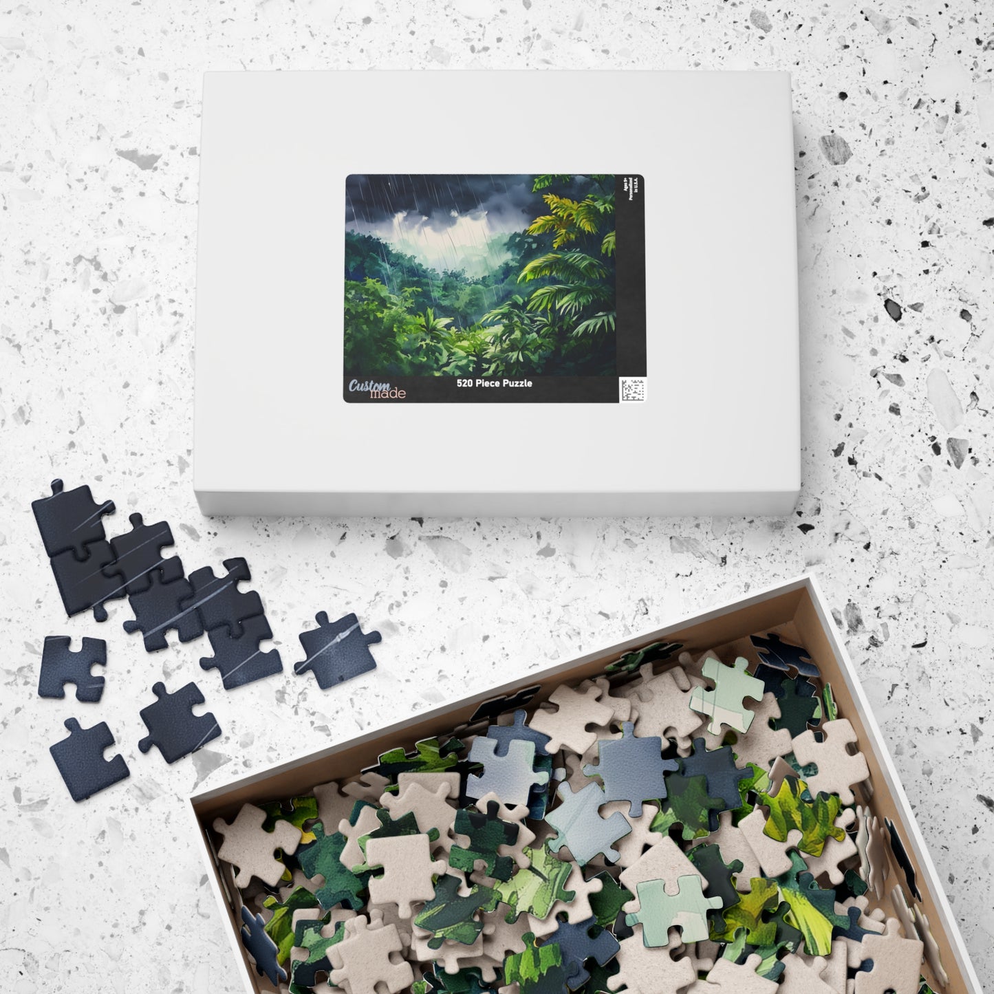 Rainfall in the Jungle Puzzle (110, 252, 520, 1014 Pieces) - Lush Tropical Rainstorm Scene, Moody Nature Puzzle for Relaxation & Focus