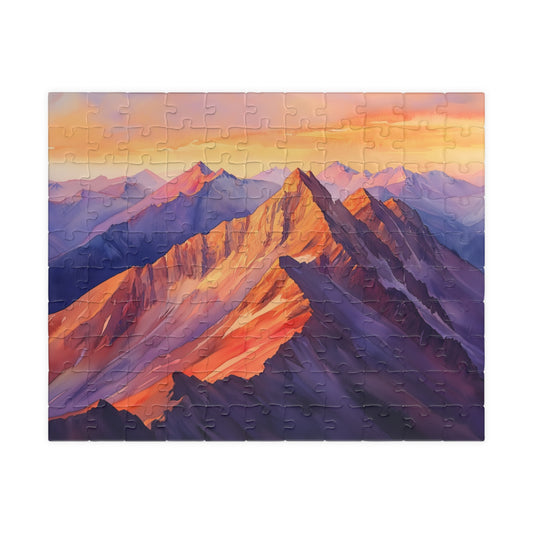 Vivid Mountain Ridge Puzzle (110, 252, 520, 1014 Pieces) - Fiery Mountain Peaks, Radiant Sunset Glow, Majestic Landscape
