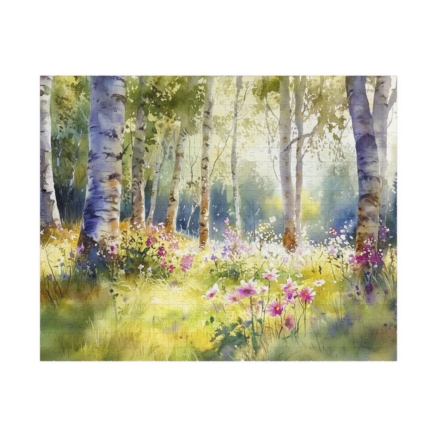 Sunlit Forest Glade Puzzle (110, 252, 520, 1014 Pieces) - Woodland Flower Puzzle, Spring Meadow Jigsaw, Peaceful Nature Decor