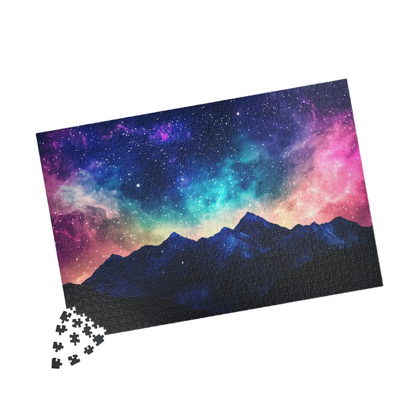 Vivid Galaxy Over Mountain Silhouettes Puzzle (110, 252, 520, 1014 Pieces) - Cosmic Sky, Stargazing Serenity, Bold Colors, Puzzle Lovers