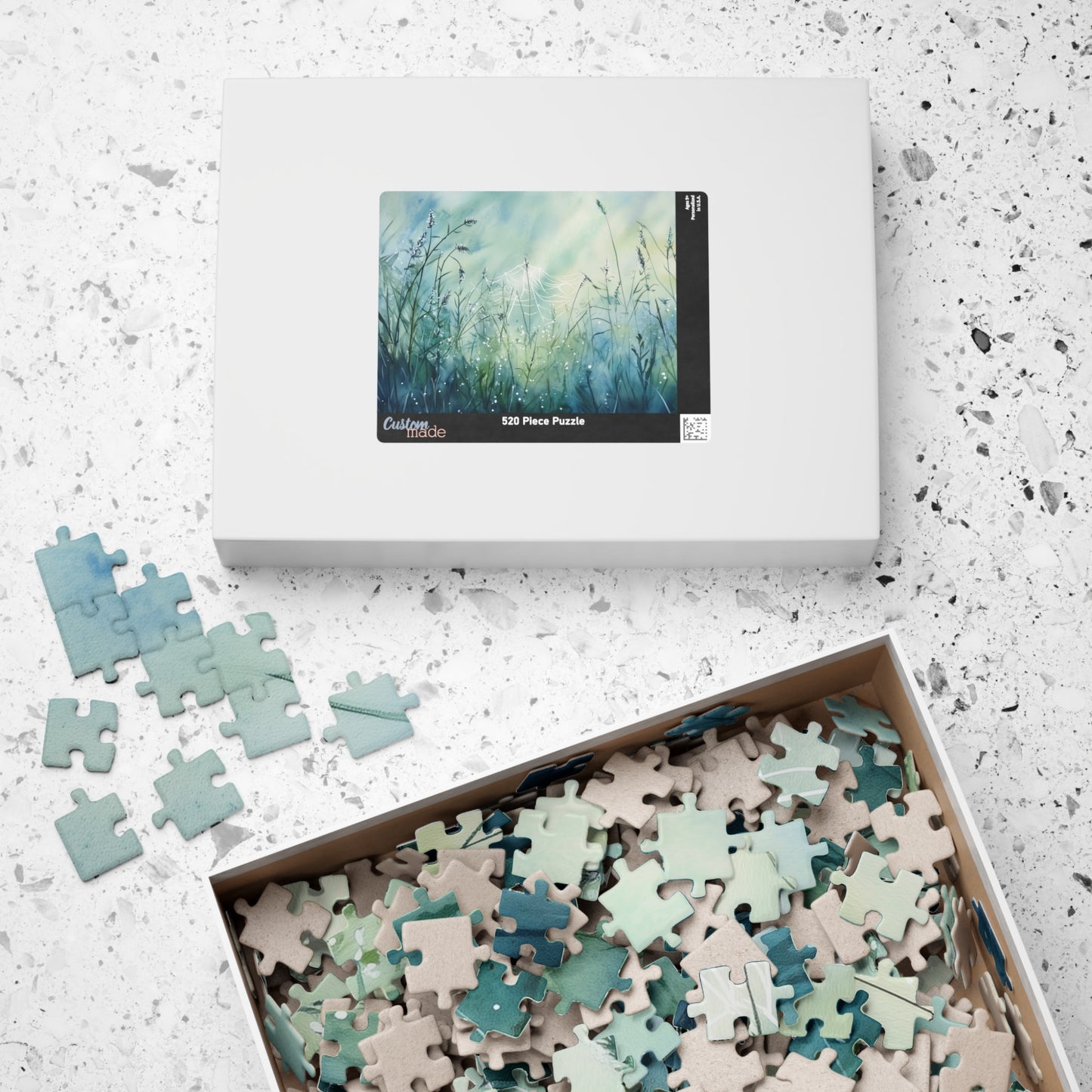 Morning Web Puzzle (110, 252, 520, 1014 Pieces) - Dewy Spider Web, Soft Grass, Gentle Light, Nature-Inspired Jigsaw, Beautiful Serenity
