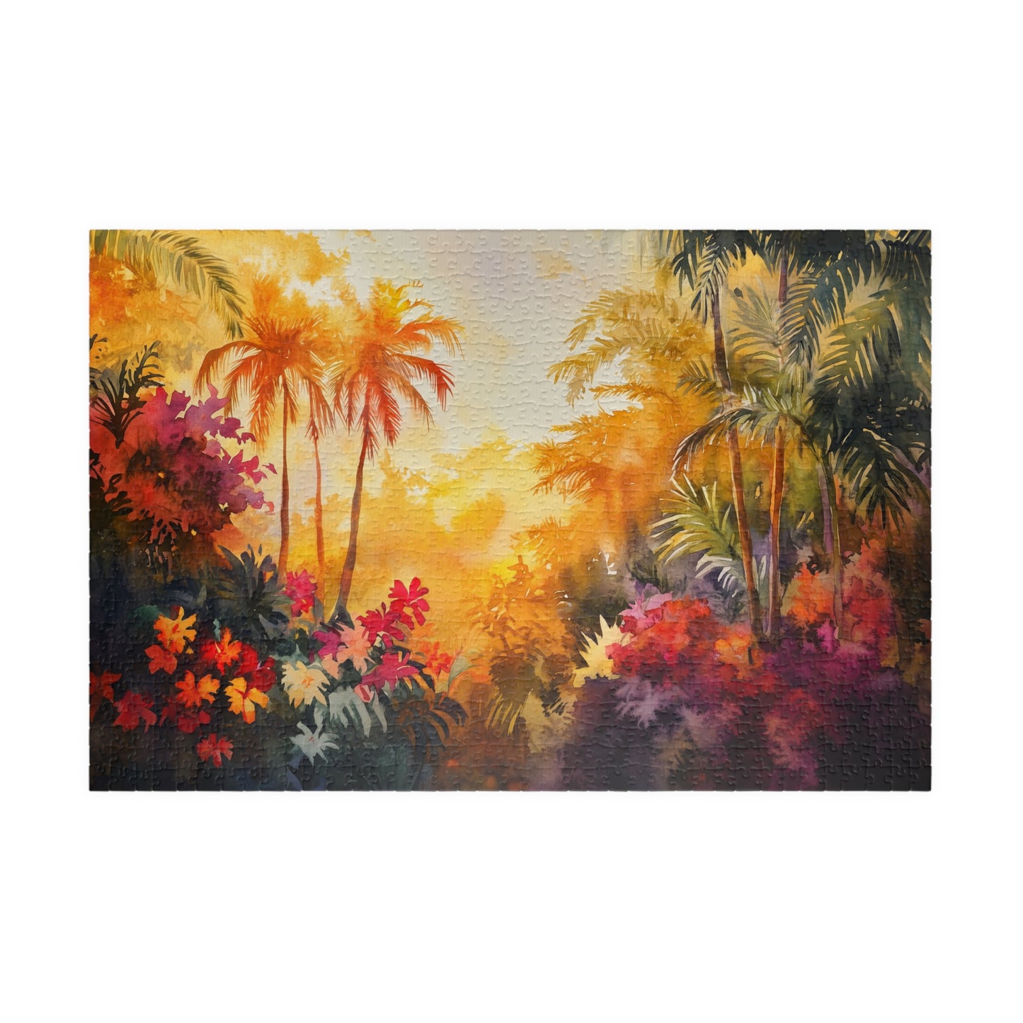 Jungle Sunset Bloom Puzzle (110, 252, 520, 1014 Pieces) - Tropical Sunset Puzzle, Vibrant Jungle Flowers, Exotic Nature Decor, Puzzle Gift