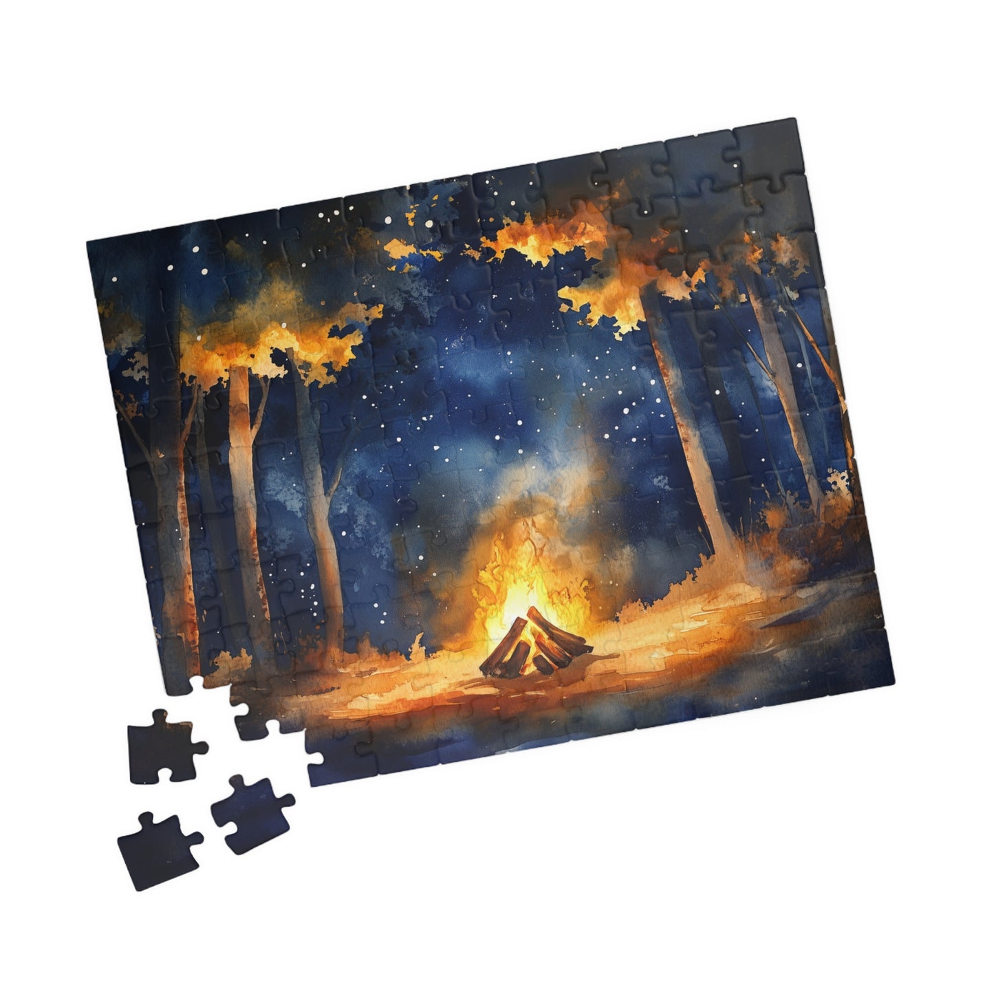 Campfire Glow Puzzle (110, 252, 520, 1014 Pieces) - Cozy Fire Under a Starry Forest Sky, Nature Scene, Gift for Camp Lovers, Relaxing Hobby