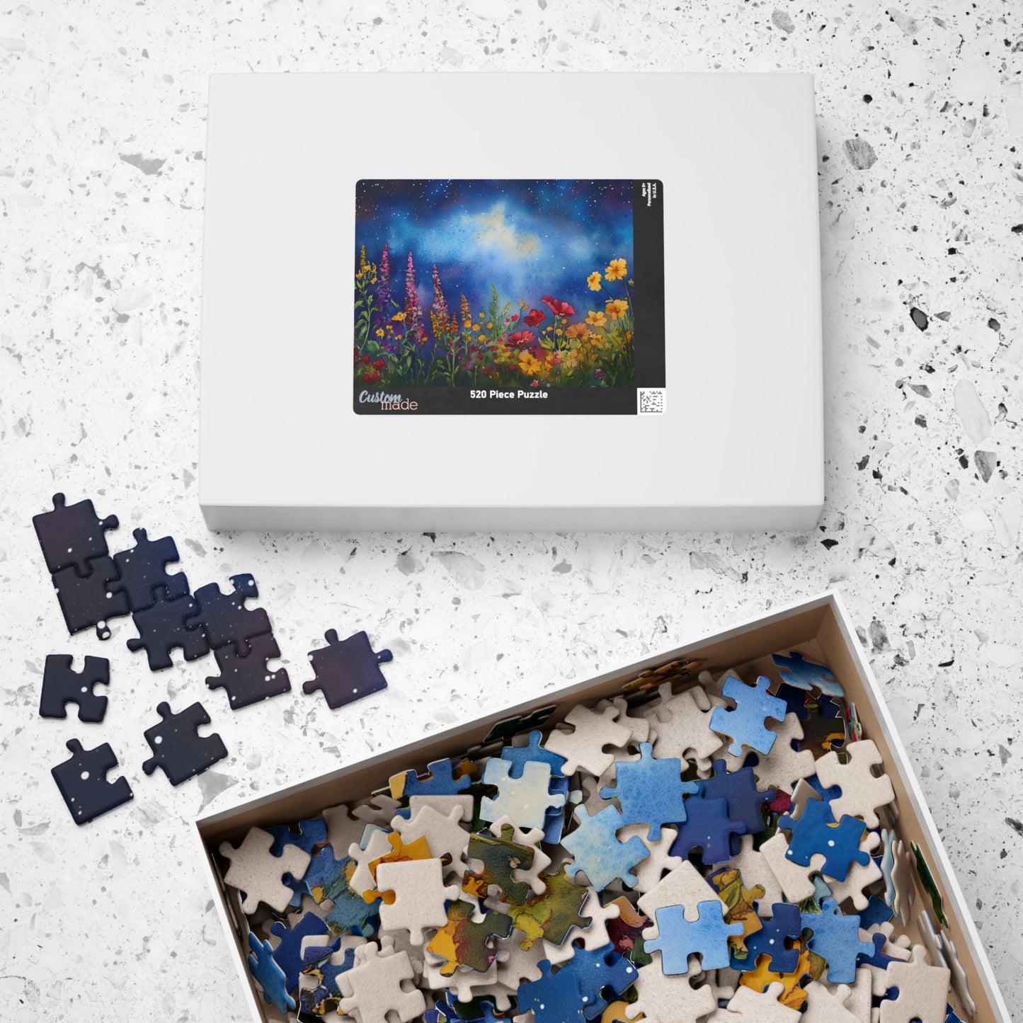 Celestial Bloom Puzzle (110, 252, 520, 1014 Pieces) - Colorful Wildflowers Beneath a Dreamy Starry Sky, Floral Blooms Under a Night Sky