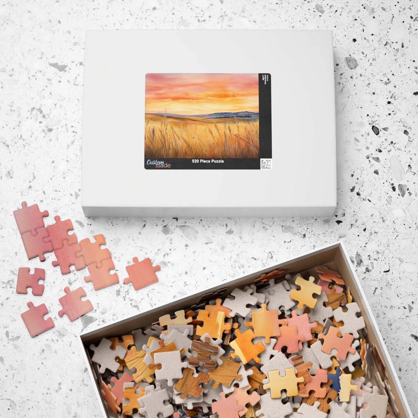 Prairie at Sunset Puzzle (110, 252, 520, 1014 Pieces) - Golden Fields, Rolling Hills, Glowing Horizon, Nature Lovers Gift, Relaxing Activity