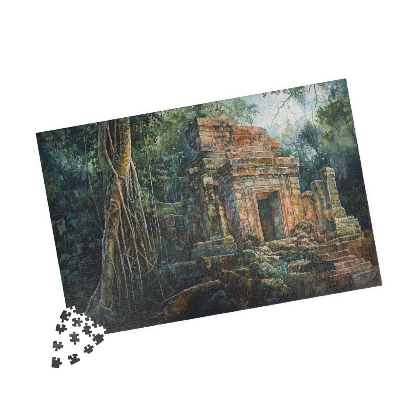 Jungle Ruins Puzzle (110, 252, 520, 1014 Pieces) - Ancient Stone Temple, Overgrown Jungle Puzzle, Mysterious Nature Decor