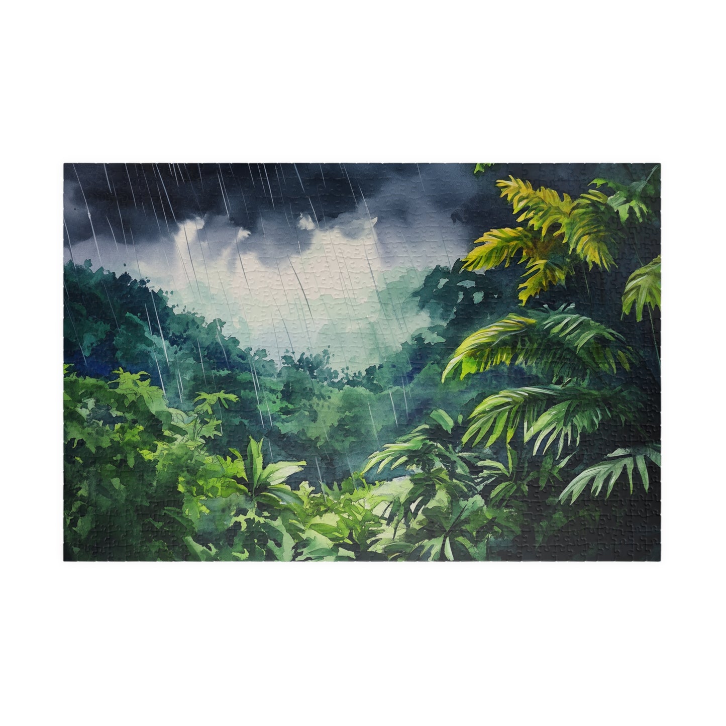 Rainfall in the Jungle Puzzle (110, 252, 520, 1014 Pieces) - Lush Tropical Rainstorm Scene, Moody Nature Puzzle for Relaxation & Focus