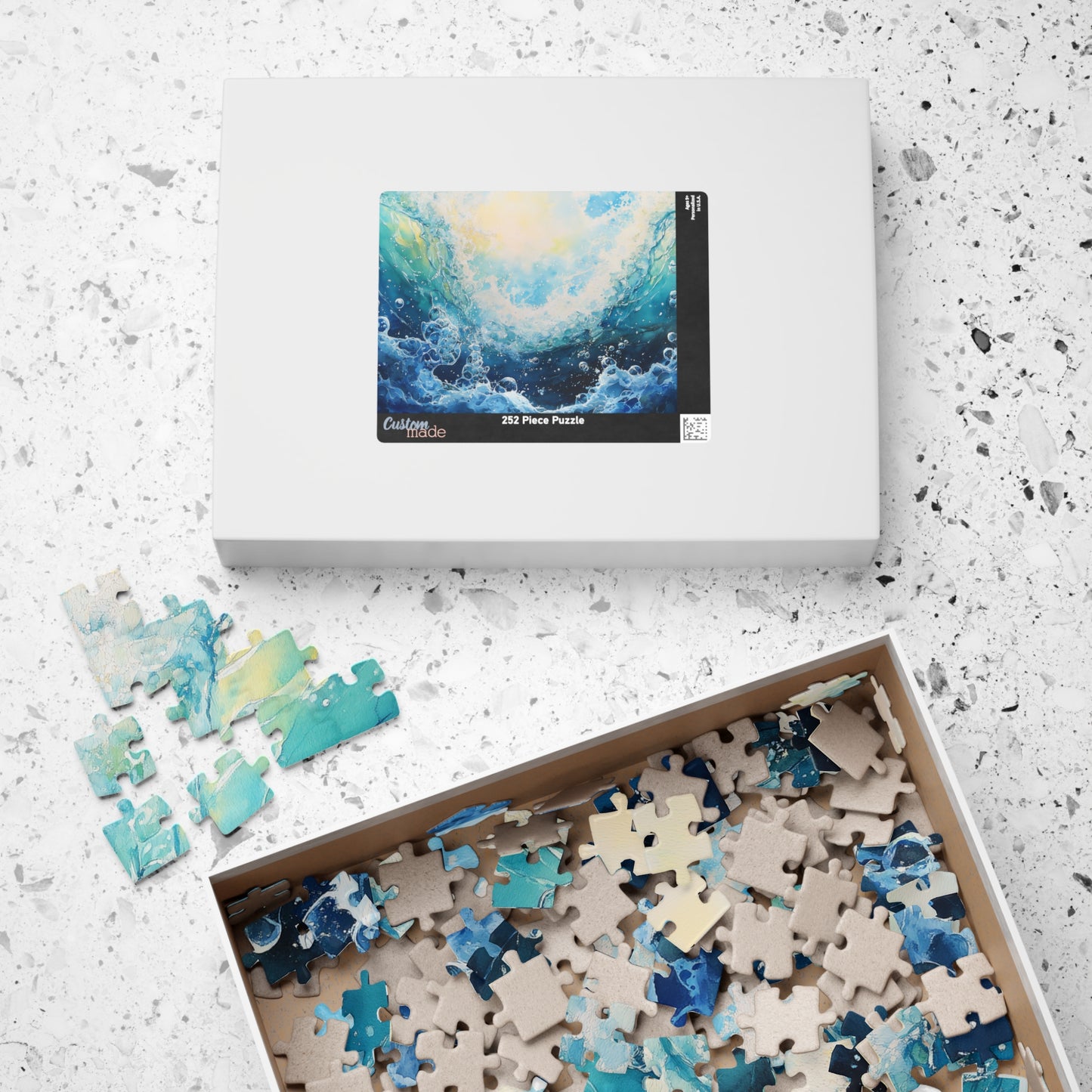 Crashing Wave Puzzle (110, 252, 520, 1014 Pieces) - Ocean Bubbles, Aquatic Motion, Abstract Watercolor Sea Energy, Underwater View
