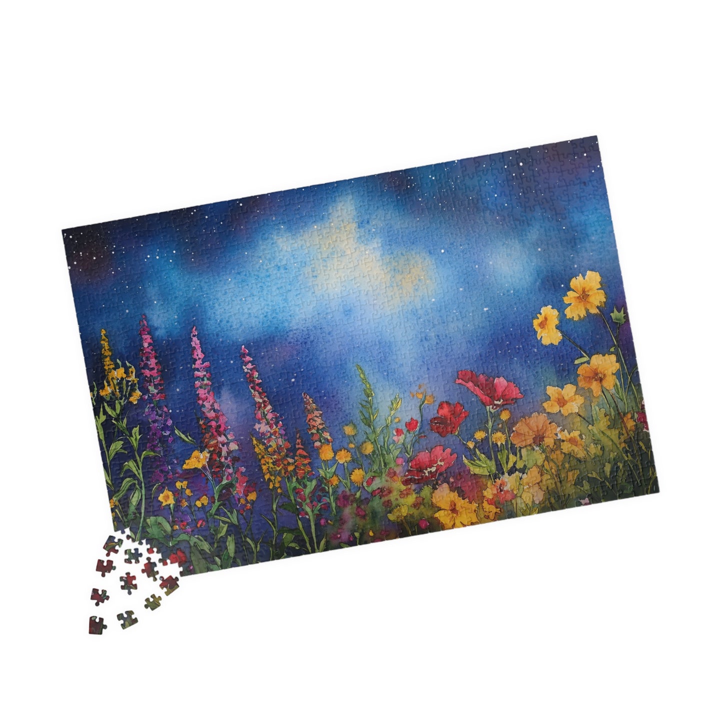 Celestial Bloom Puzzle (110, 252, 520, 1014 Pieces) - Colorful Wildflowers Beneath a Dreamy Starry Sky, Floral Blooms Under a Night Sky