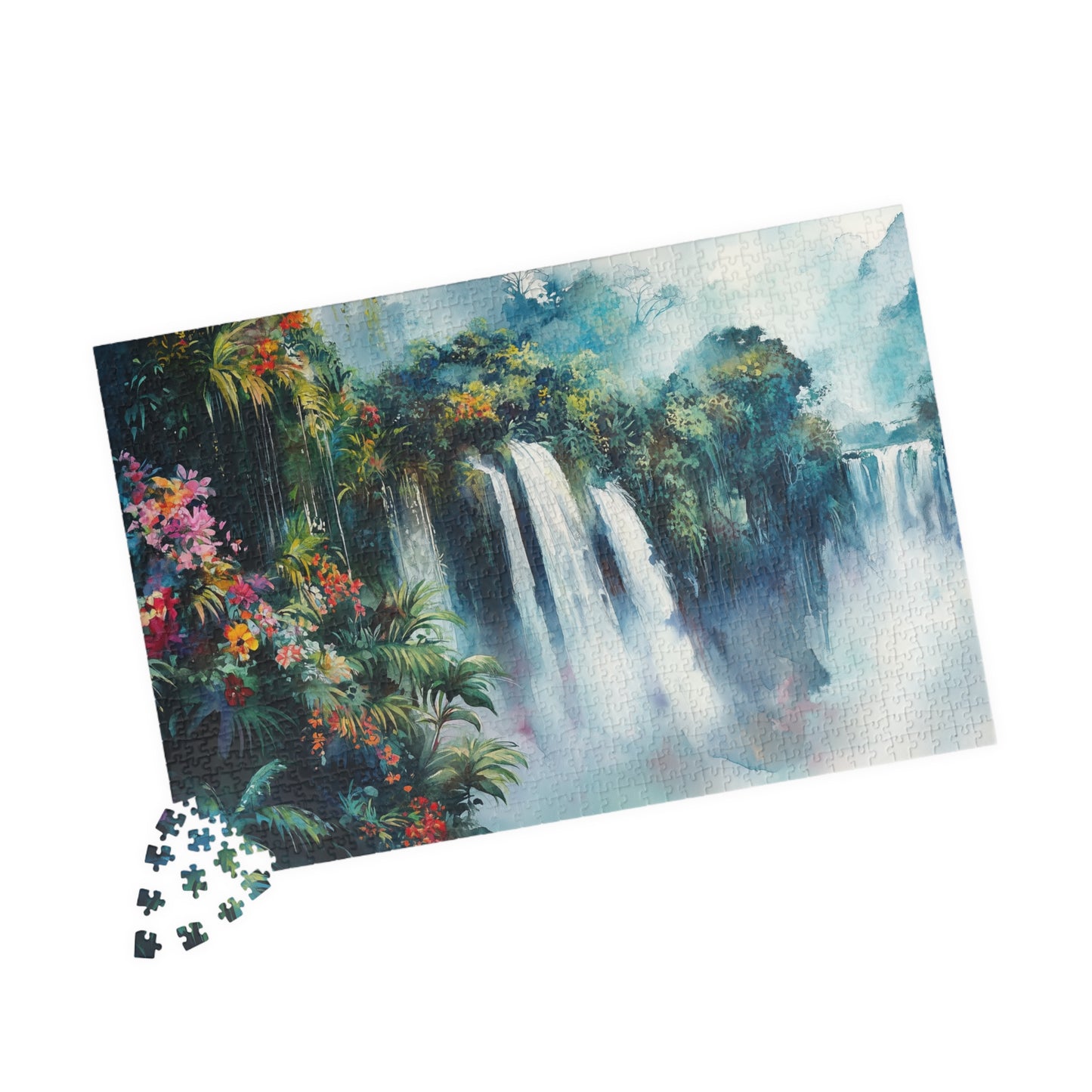 Jungle Waterfall Escape Puzzle (110, 252, 520, 1014 Pieces) - Tropical Nature Puzzle, Vibrant Rainforest Scene, Gift for Puzzle Enthusiasts