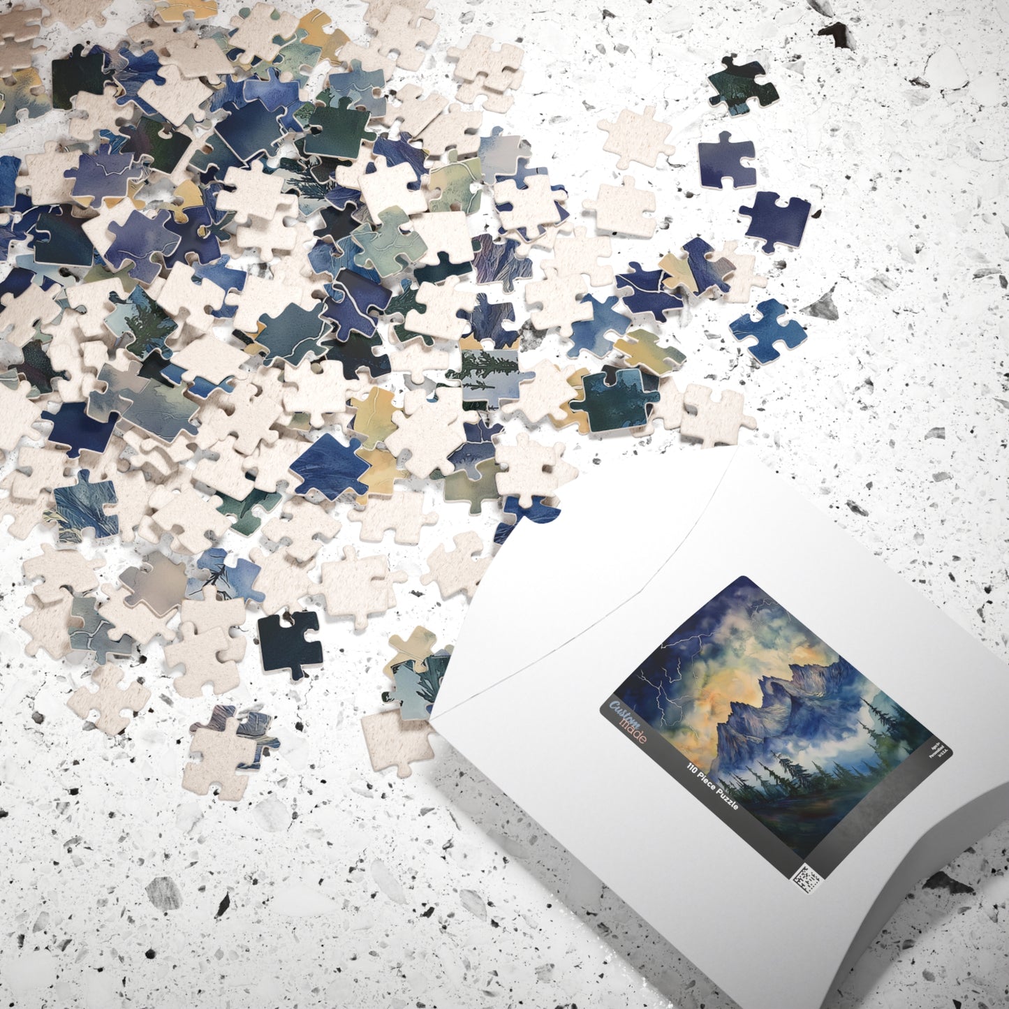 Stormy Mountain Peaks Puzzle (110, 252, 520, 1014 Pieces) - Dark Pine Forest, Lightning Strikes, Dramatic Skies Over Jagged Summits