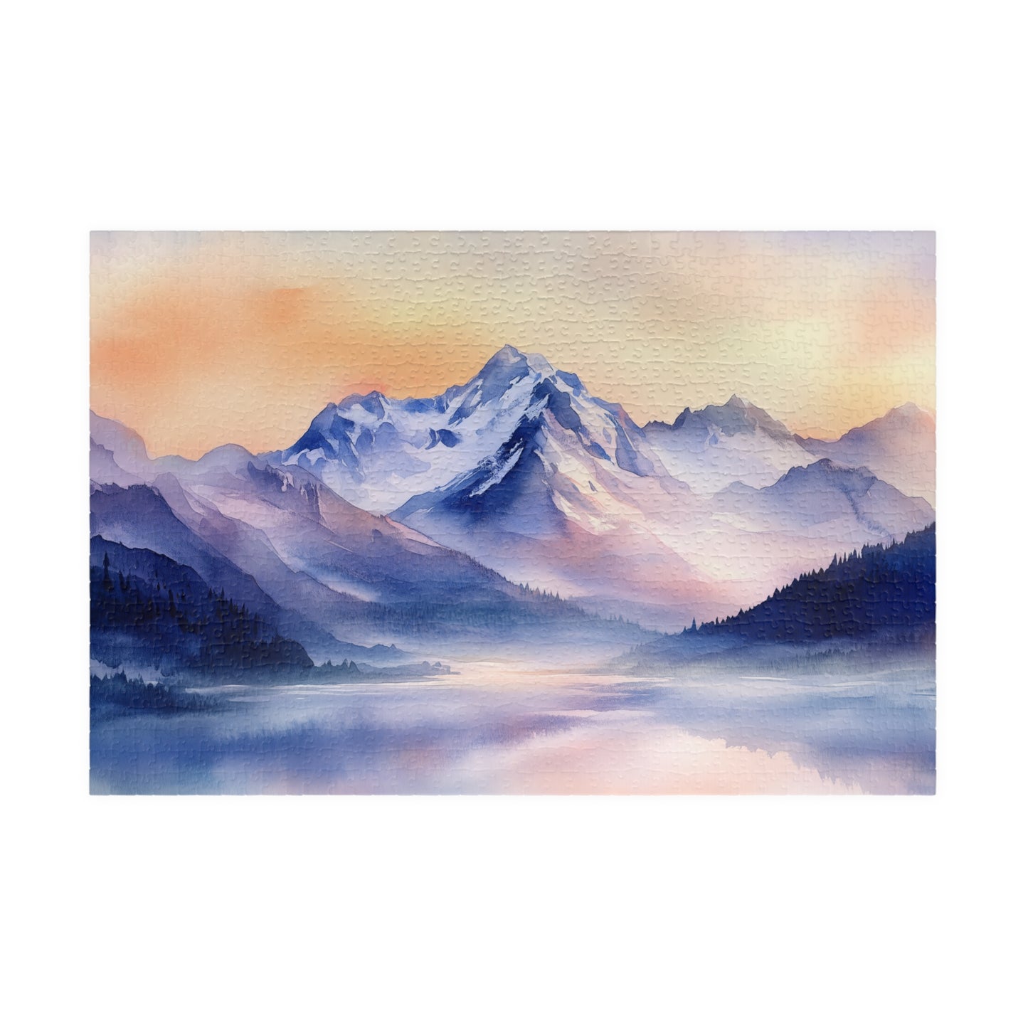 Mountain Serenity Puzzle (110, 252, 520, 1014 Pieces) - Misty Peaks, Sunset Hues, Tranquil Reflections, Mountain Landscape Puzzle