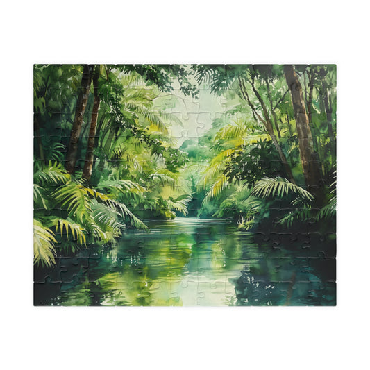 Winding Jungle River Puzzle (110, 252, 520, 1014 Pieces) - Lush Rainforest Waterway, Green Tropical Escape, Tranquil Nature Puzzle