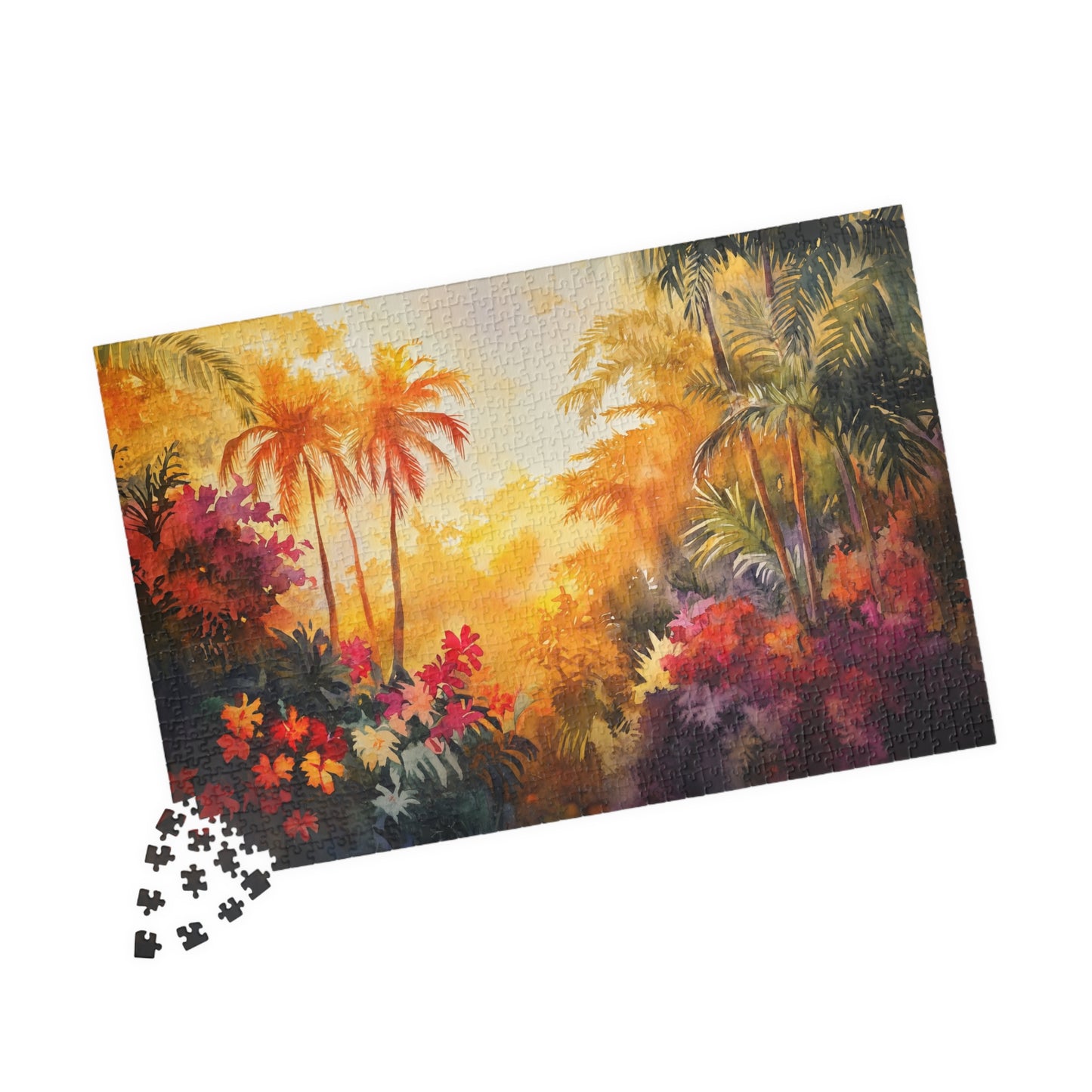Jungle Sunset Bloom Puzzle (110, 252, 520, 1014 Pieces) - Tropical Sunset Puzzle, Vibrant Jungle Flowers, Exotic Nature Decor, Puzzle Gift