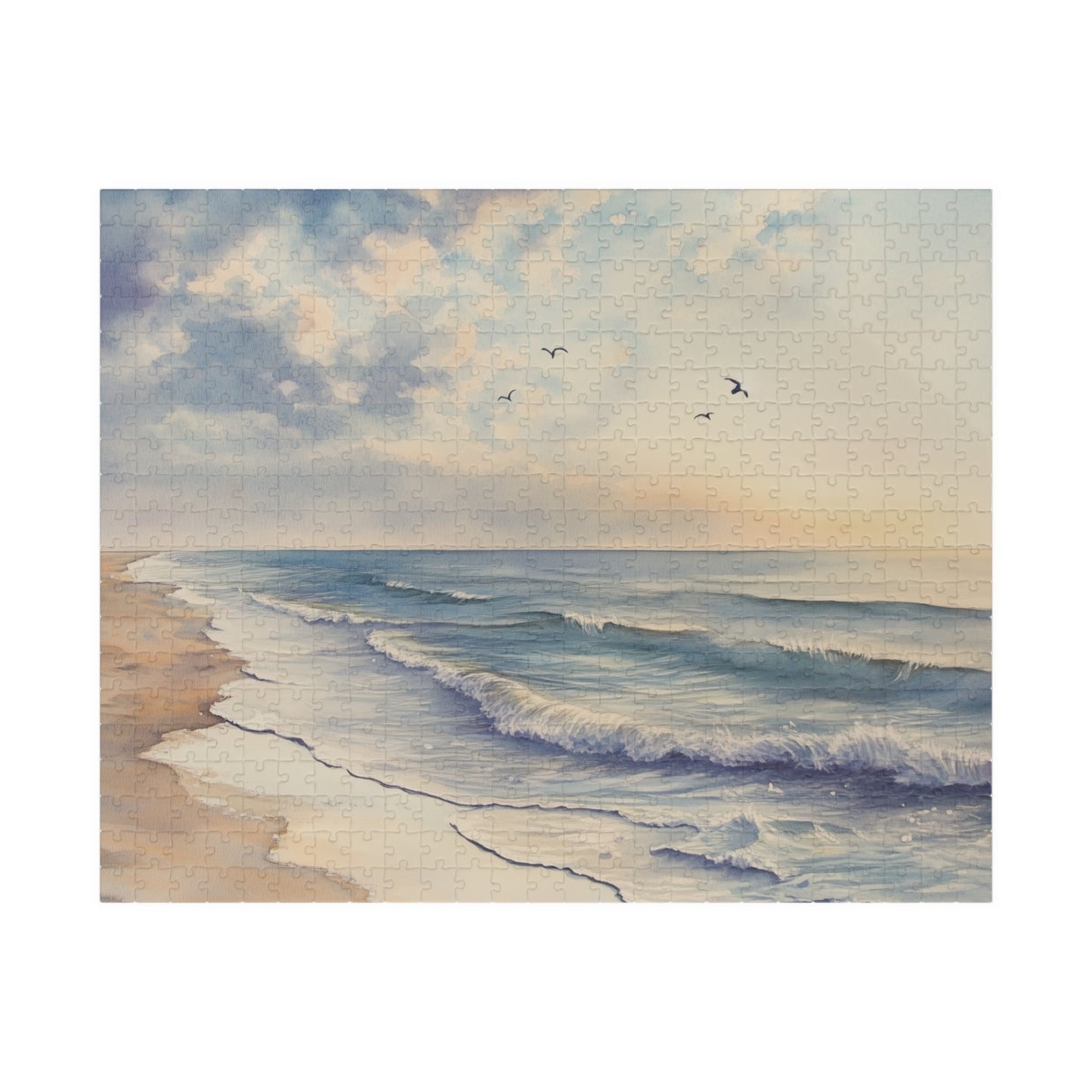 Soft Horizon Puzzle (110, 252, 520, 1014 Pieces) - Tranquil Beach Sunset Jigsaw, Ocean Decor, Relaxing Gift for Nature Lovers, Puzzle Art