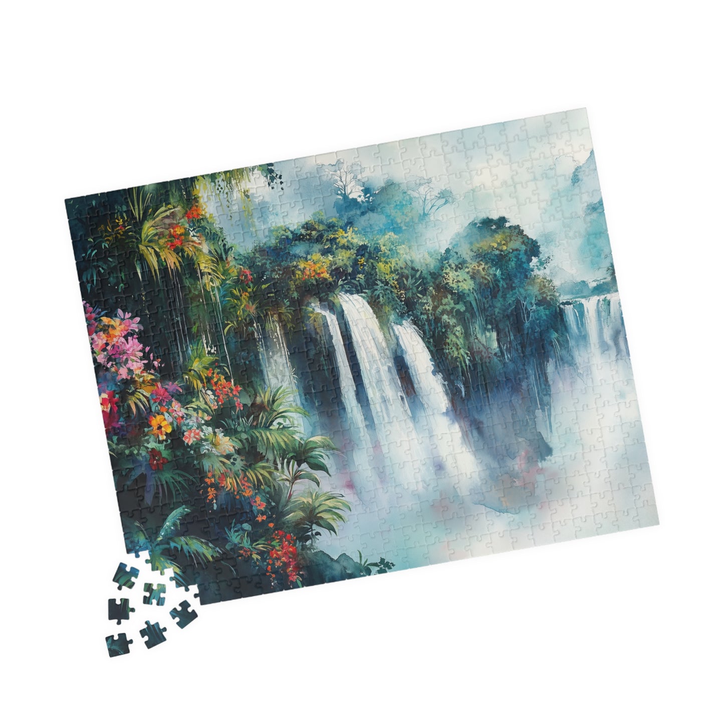 Jungle Waterfall Escape Puzzle (110, 252, 520, 1014 Pieces) - Tropical Nature Puzzle, Vibrant Rainforest Scene, Gift for Puzzle Enthusiasts