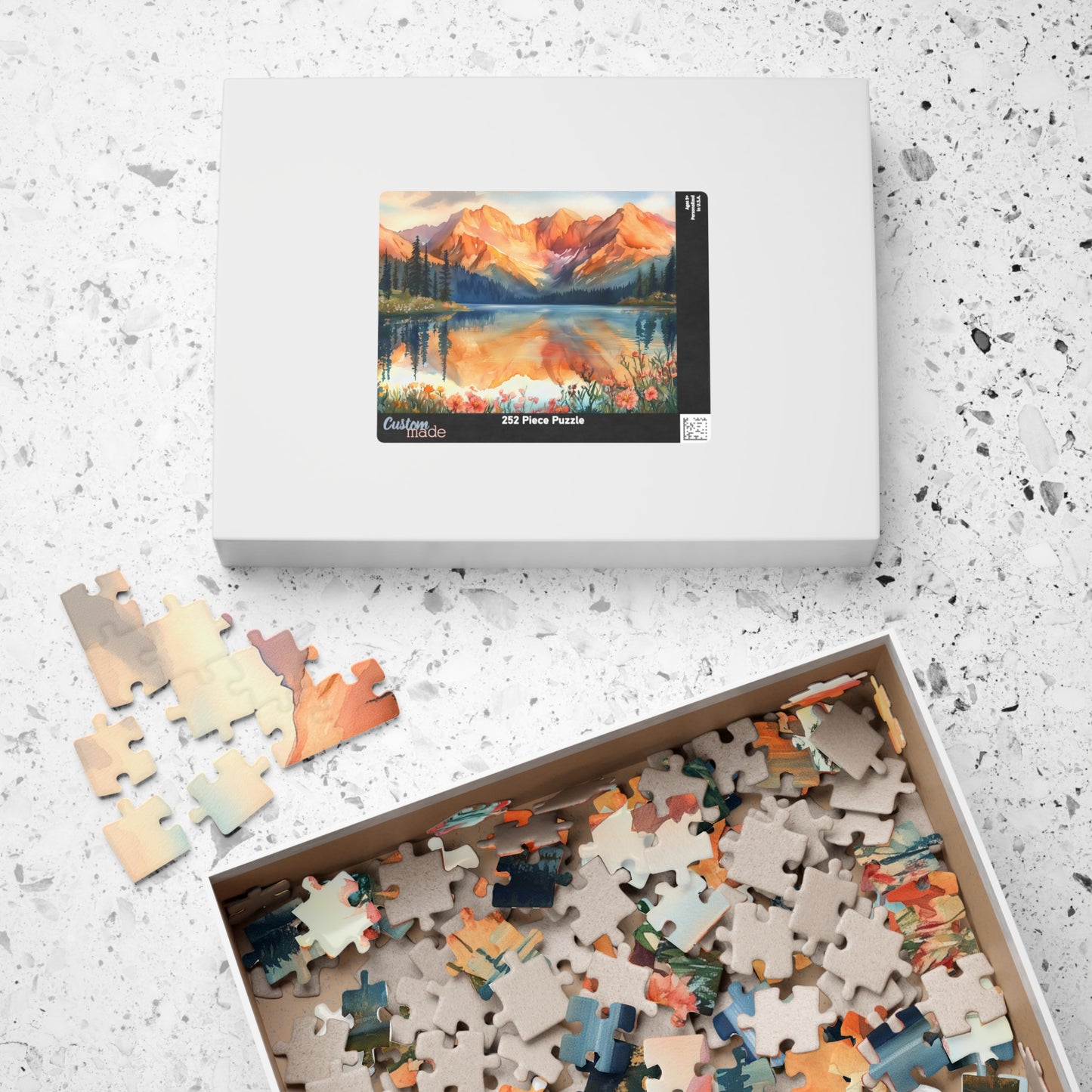 Fiery Red Mountain Reflection Puzzle (110, 252, 520, 1014 Pieces) - Wildflower Shoreline, Alpine Forest, Golden Hour Glow,