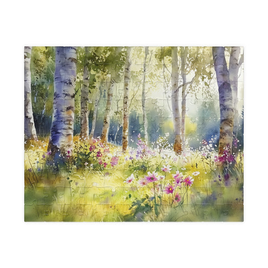 Sunlit Forest Glade Puzzle (110, 252, 520, 1014 Pieces) - Woodland Flower Puzzle, Spring Meadow Jigsaw, Peaceful Nature Decor