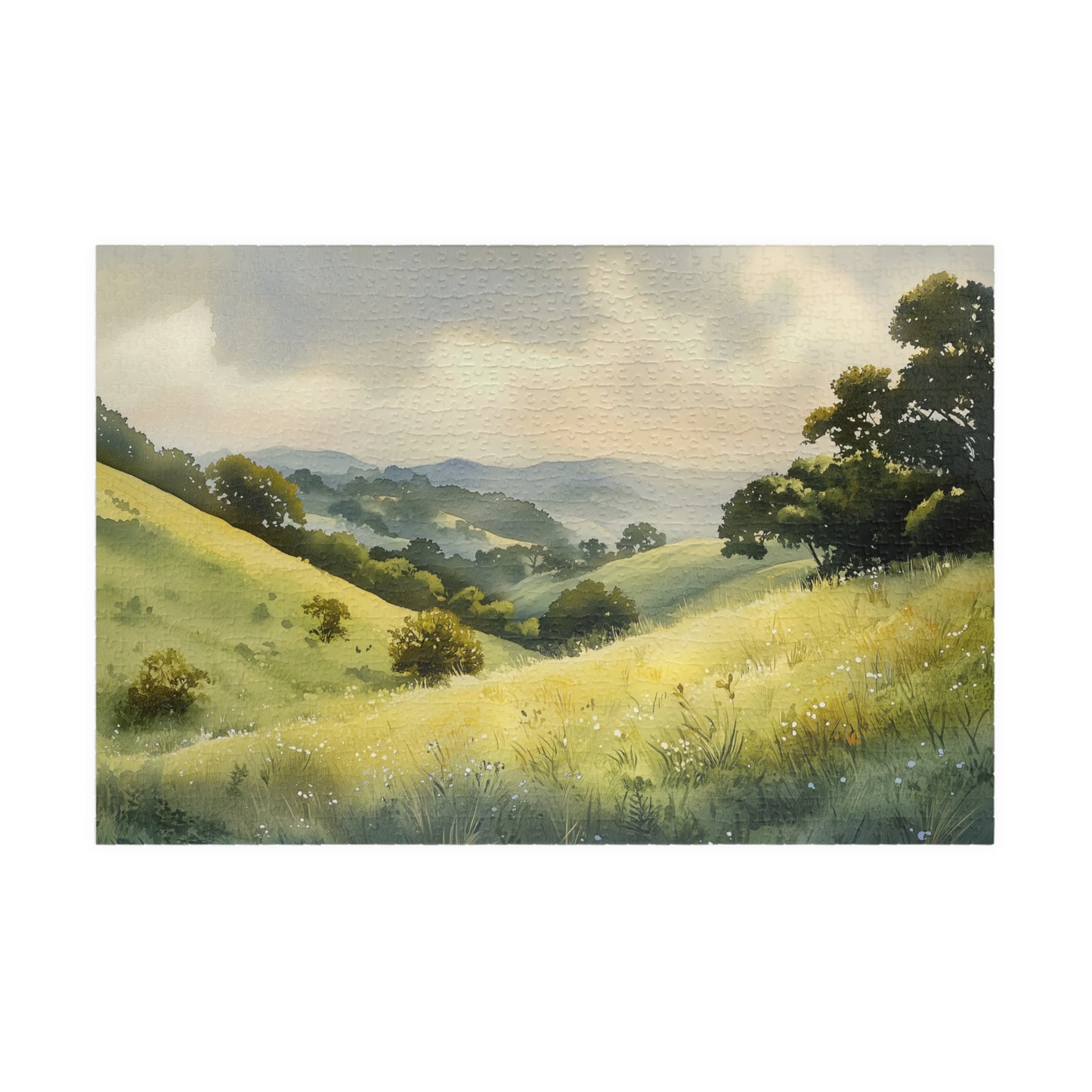 Rolling Grassy Hills Puzzle (110, 252, 520, 1014 Pieces) - Soft Light, Peaceful Landscape, Serene Horizon, Stress Relief Activity