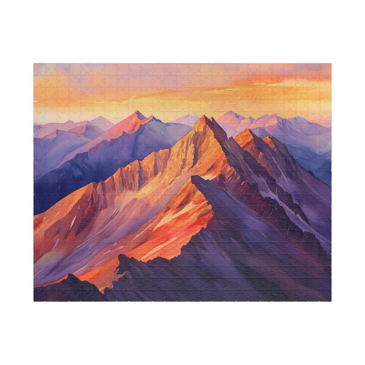 Vivid Mountain Ridge Puzzle (110, 252, 520, 1014 Pieces) - Fiery Mountain Peaks, Radiant Sunset Glow, Majestic Landscape