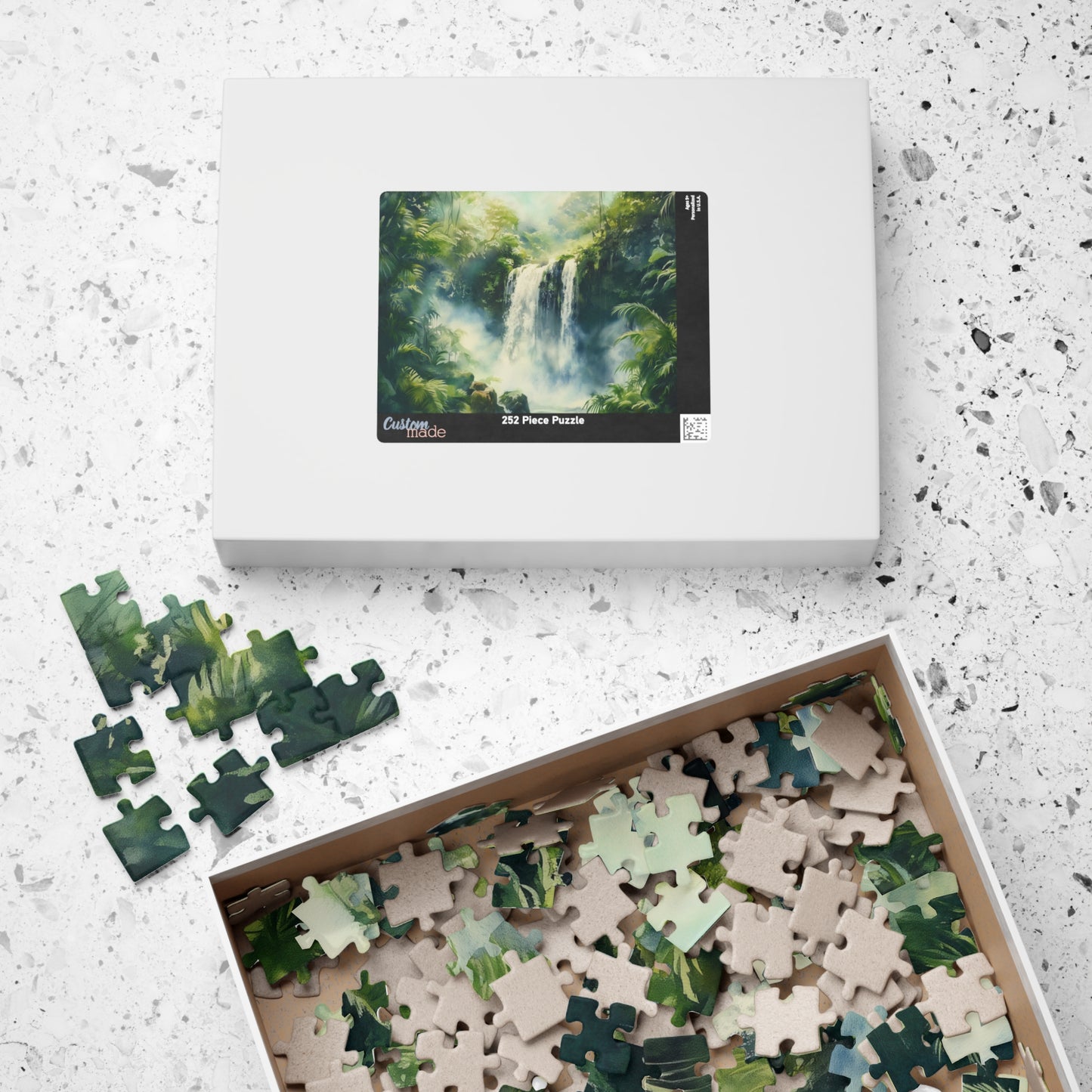 Lush Jungle Waterfall Puzzle (110, 252, 520, 1014 Pieces) - Tropical Rainforest Puzzle, Misty Green Waterfall Art, Serene Nature Escape