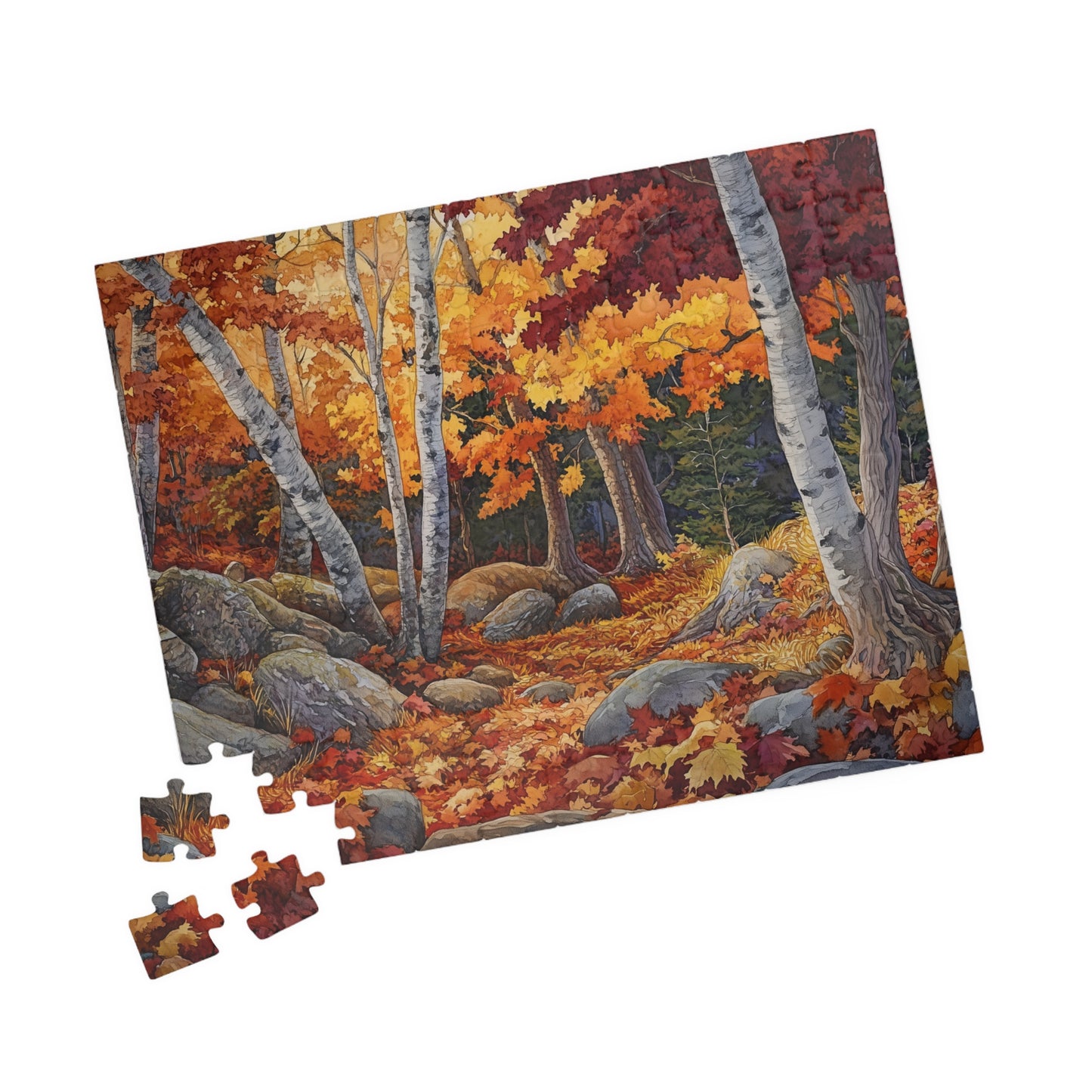 Autumn Mountain Puzzle (110, 252, 520, 1014 Pieces) - Fall Foliage Jigsaw, Forest Trail Art, Nature Gift, Cozy Seasonal Decor