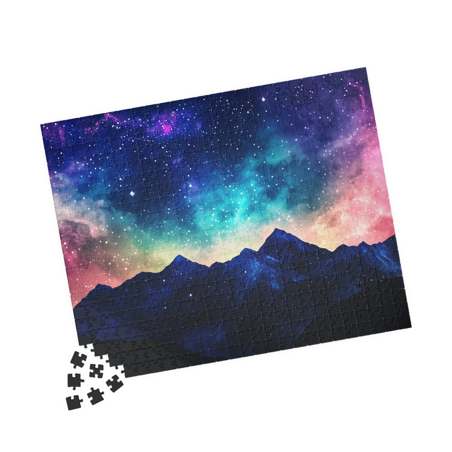 Vivid Galaxy Over Mountain Silhouettes Puzzle (110, 252, 520, 1014 Pieces) - Cosmic Sky, Stargazing Serenity, Bold Colors, Puzzle Lovers