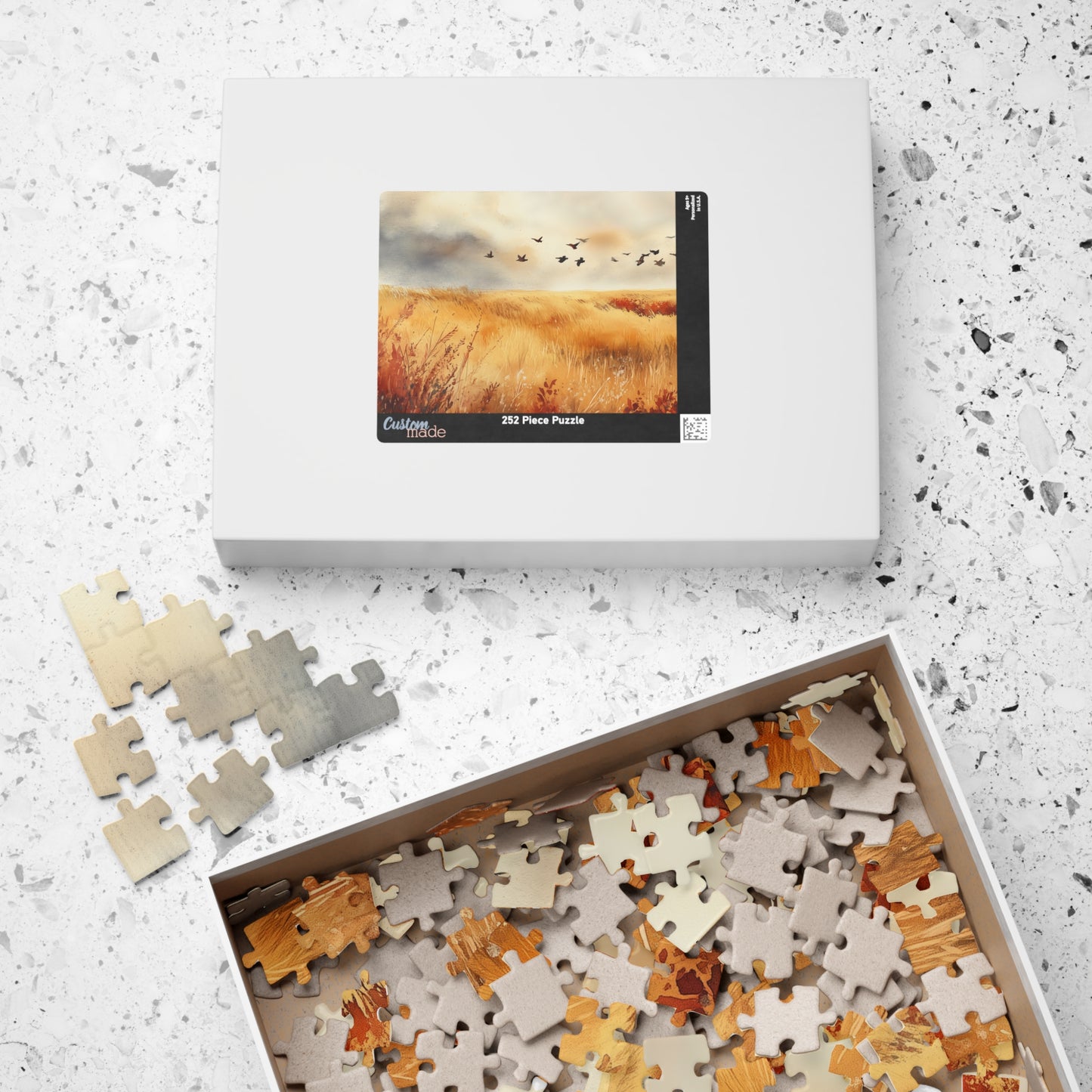 Golden Prairie Flight Puzzle (110, 252, 520, 1014 Pieces) - Autumn Grassland, Birds in Flight, Warm Earth Tones, Stress Relief, Home Decor