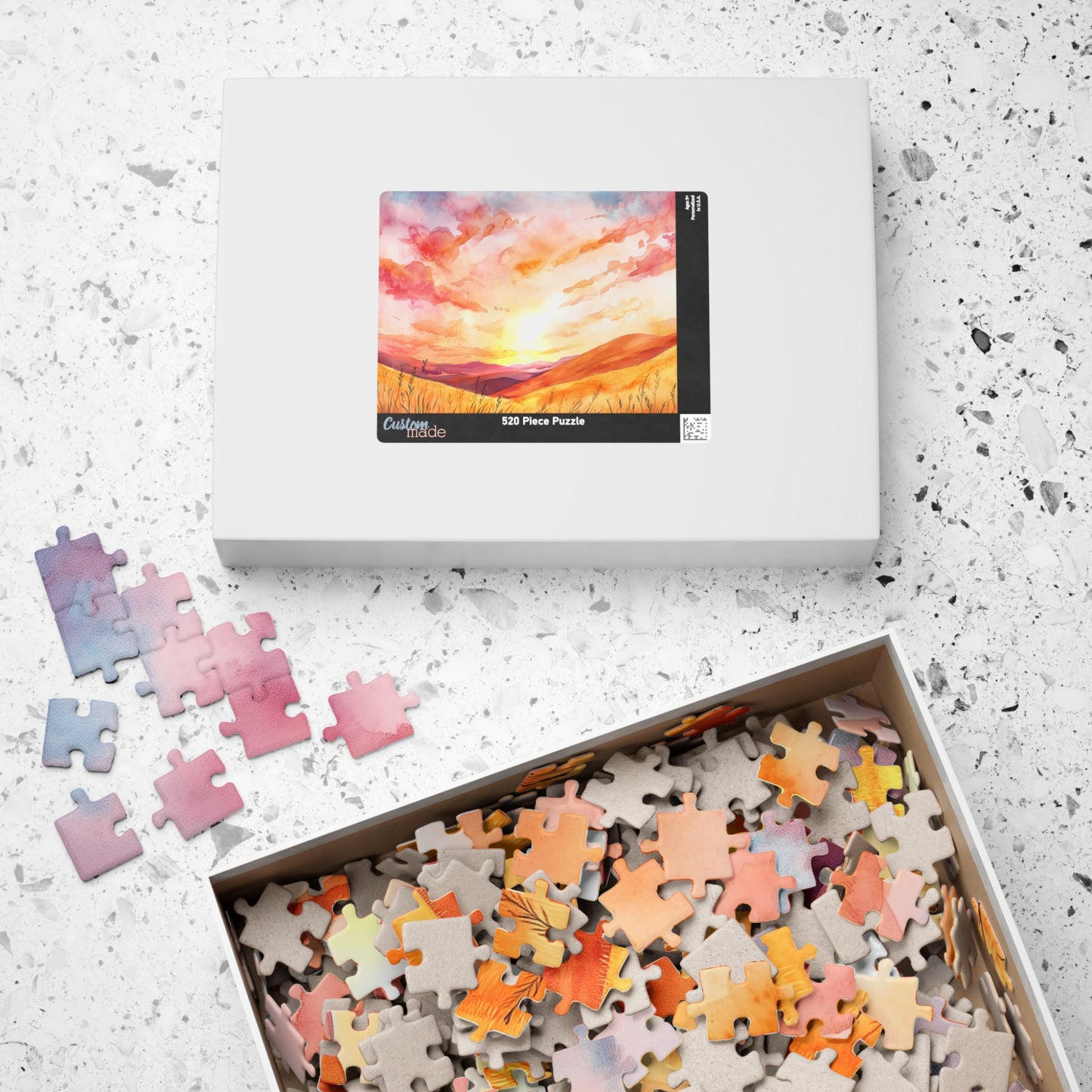 Golden Prairie Sunset Puzzle (110, 252, 520, 1014 Pieces) - Warm Tones, Rolling Hills, Tranquil Evening Sky, Cozy Evenings, Home Decor