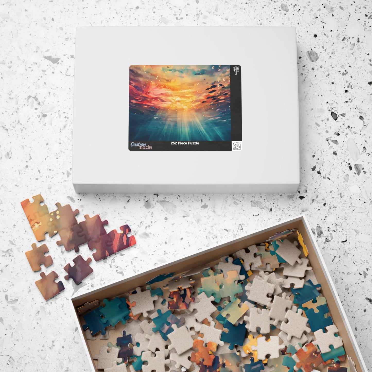 Underwater Sunset Puzzle (110, 252, 520, 1014 Pieces) - Ocean Perspective, Warm Glow, Dreamy Watercolor Scene, Nature-Inspired Puzzle