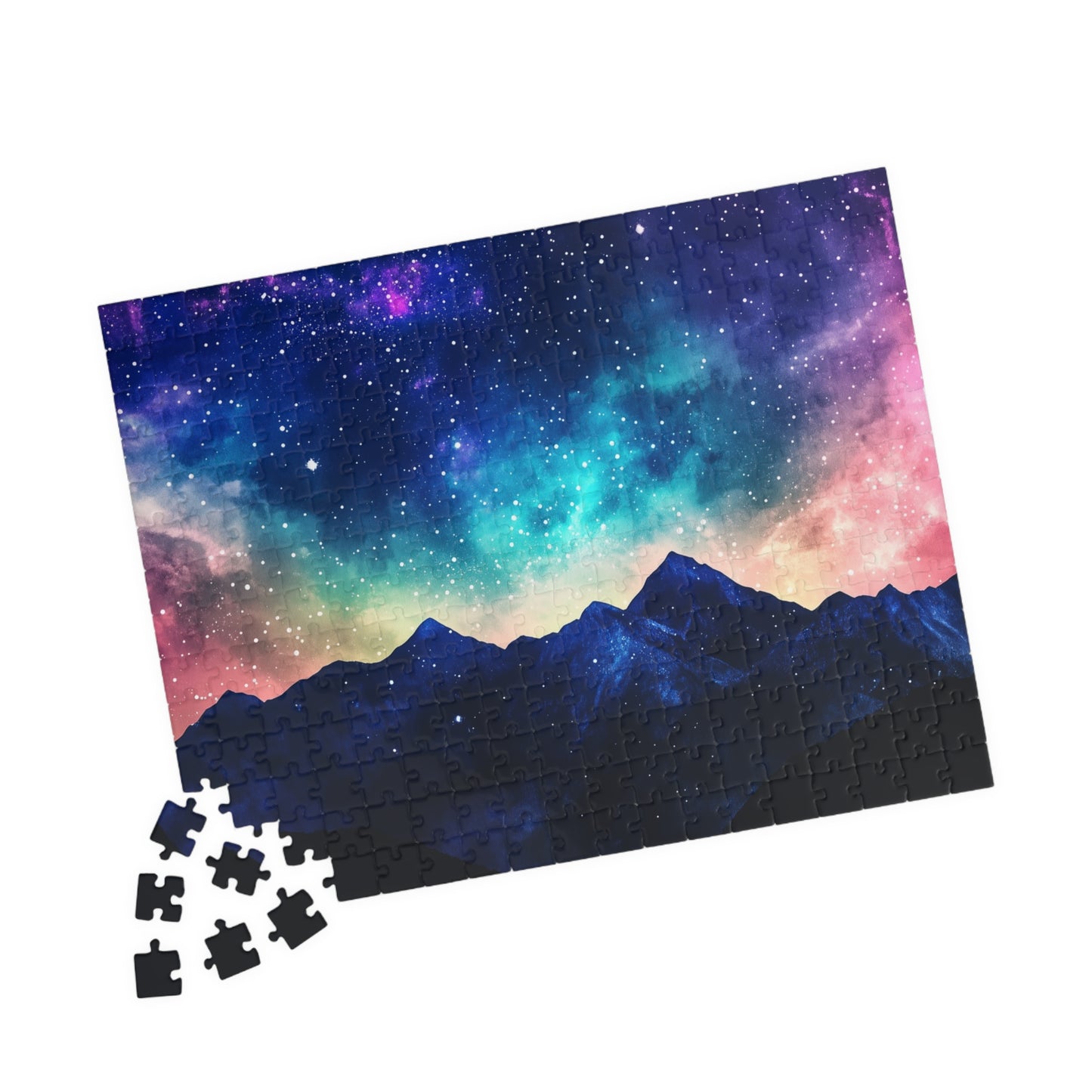 Vivid Galaxy Over Mountain Silhouettes Puzzle (110, 252, 520, 1014 Pieces) - Cosmic Sky, Stargazing Serenity, Bold Colors, Puzzle Lovers
