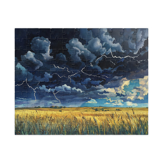 Plains Thunderstorm Puzzle (110, 252, 520, 1014 Pieces) - Dramatic Sky, Lightning Over Fields, Stormy Horizon, Puzzle Enthusiasts