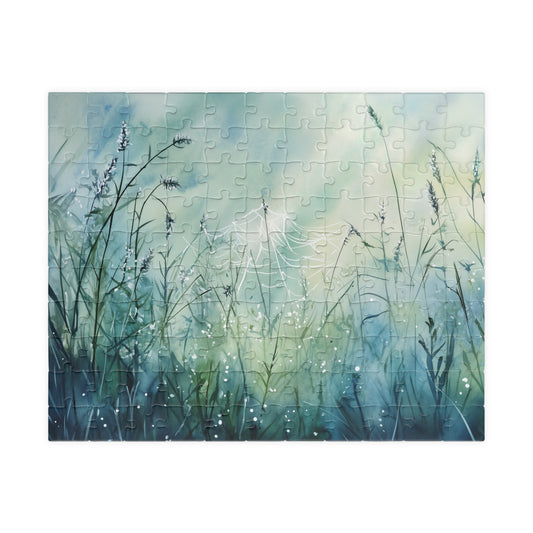 Morning Web Puzzle (110, 252, 520, 1014 Pieces) - Dewy Spider Web, Soft Grass, Gentle Light, Nature-Inspired Jigsaw, Beautiful Serenity