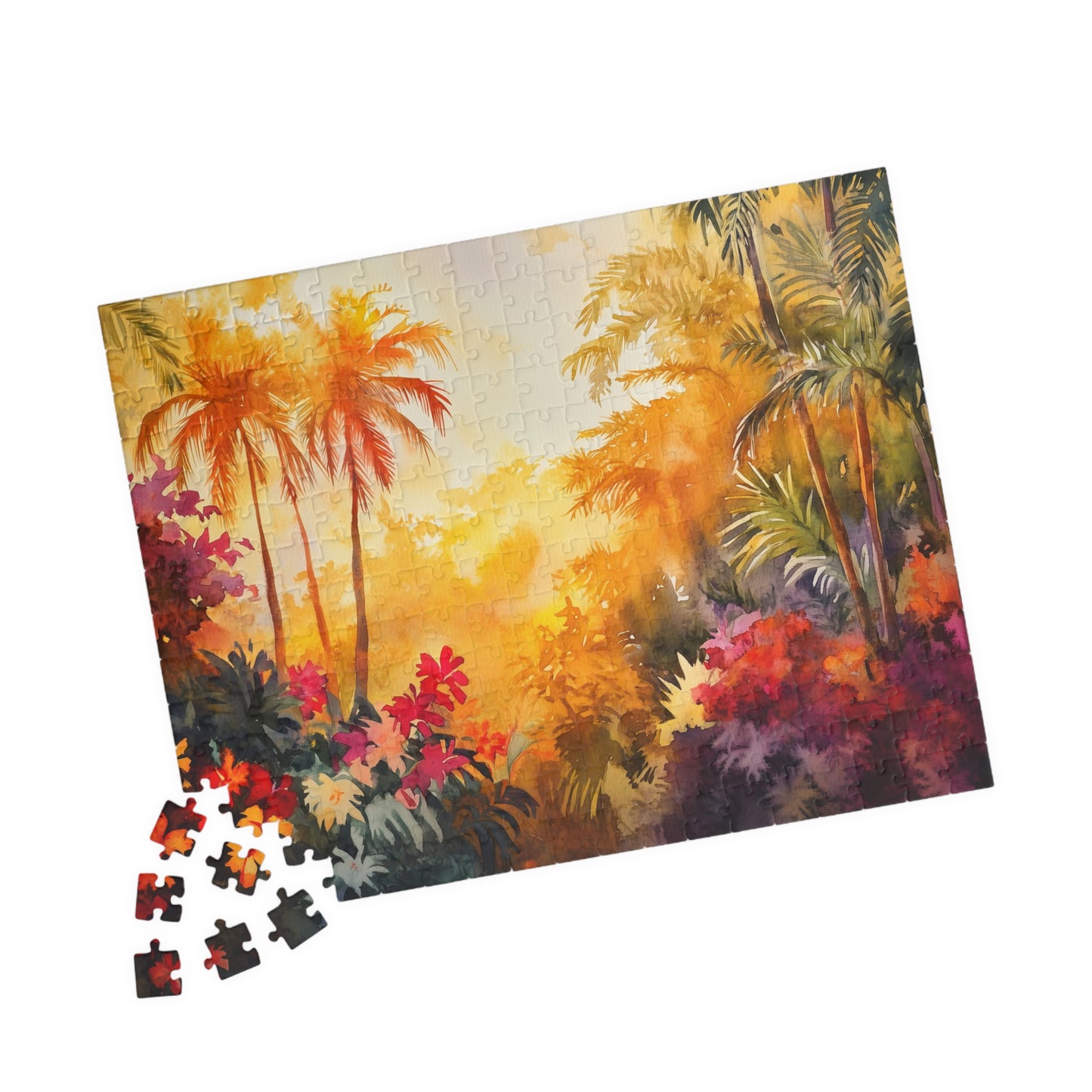 Jungle Sunset Bloom Puzzle (110, 252, 520, 1014 Pieces) - Tropical Sunset Puzzle, Vibrant Jungle Flowers, Exotic Nature Decor, Puzzle Gift