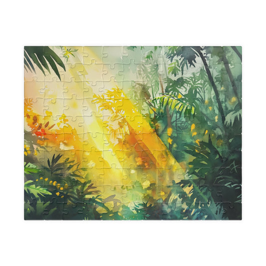 Sunbeams in the Jungle Puzzle (110, 252, 520, 1014 Pieces) - Lush Tropical Rainforest Light, Green & Gold Nature Puzzle, Serene Adventure