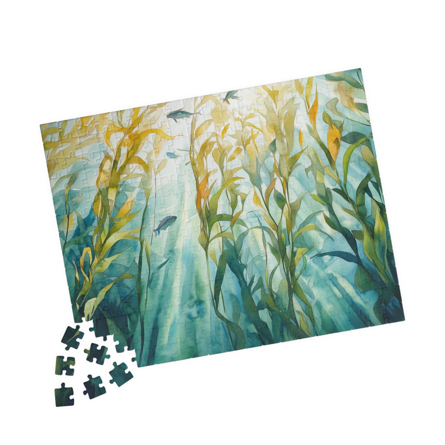 Kelp Forest Puzzle (110, 252, 520, 1014 Pieces) - Sunlit Ocean Scene, Underwater Nature Art, Tranquil Blue & Green Marine Puzzle