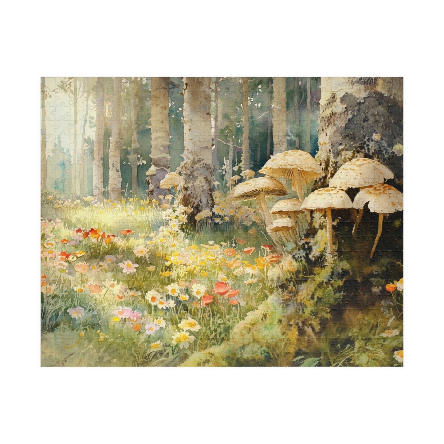 Woodland Glade Puzzle (110, 252, 520, 1014 Pieces) - Forest Flowers Jigsaw, Mushroom Puzzle Art, Cozy Nature Gift