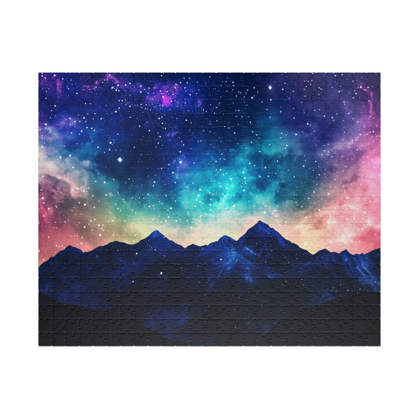 Vivid Galaxy Over Mountain Silhouettes Puzzle (110, 252, 520, 1014 Pieces) - Cosmic Sky, Stargazing Serenity, Bold Colors, Puzzle Lovers