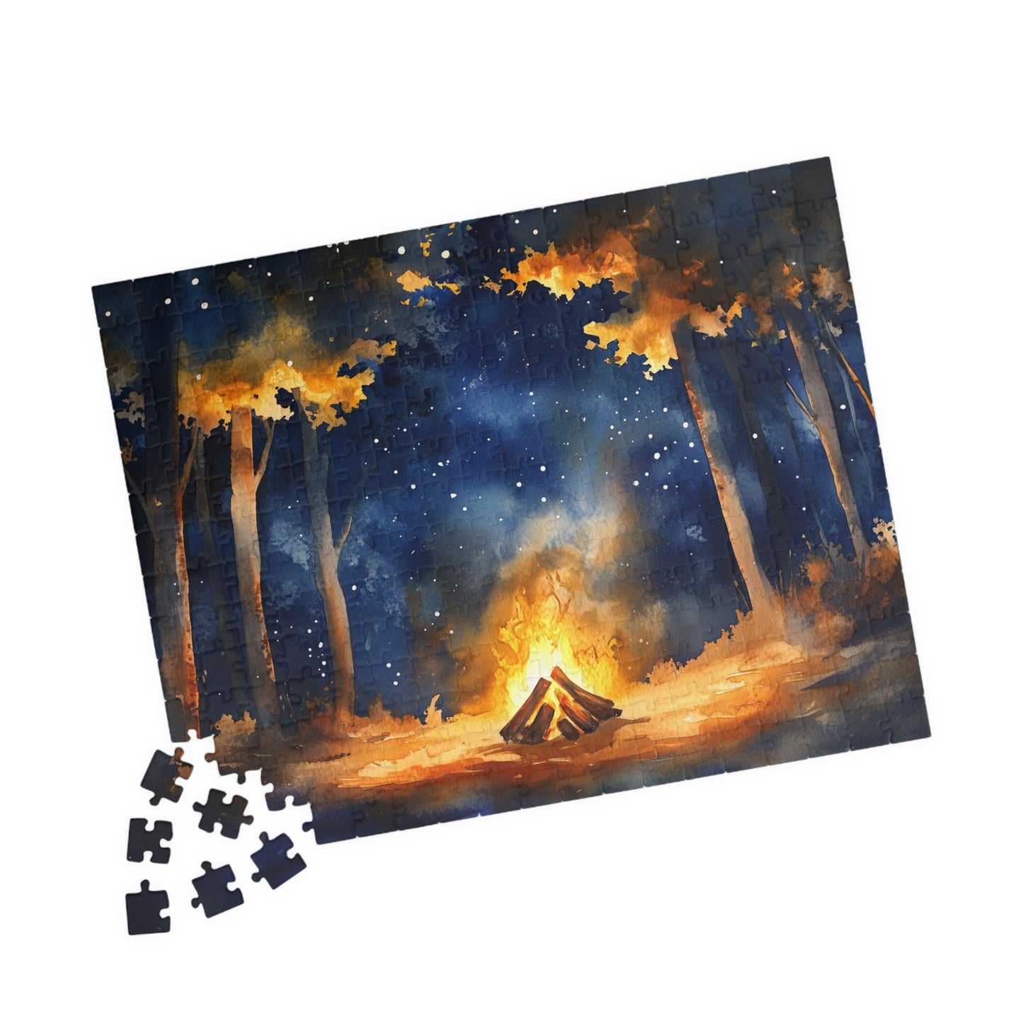 Campfire Glow Puzzle (110, 252, 520, 1014 Pieces) - Cozy Fire Under a Starry Forest Sky, Nature Scene, Gift for Camp Lovers, Relaxing Hobby
