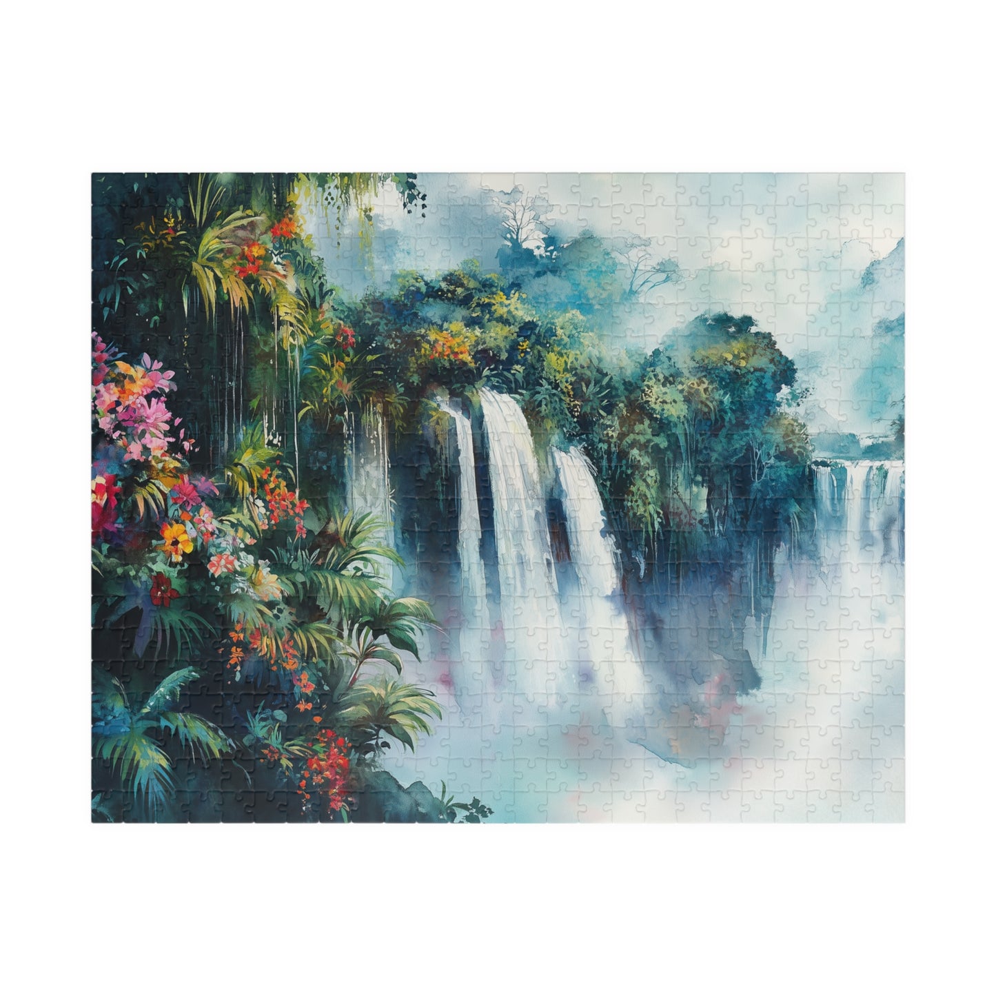 Jungle Waterfall Escape Puzzle (110, 252, 520, 1014 Pieces) - Tropical Nature Puzzle, Vibrant Rainforest Scene, Gift for Puzzle Enthusiasts
