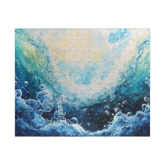Crashing Wave Puzzle (110, 252, 520, 1014 Pieces) - Ocean Bubbles, Aquatic Motion, Abstract Watercolor Sea Energy, Underwater View