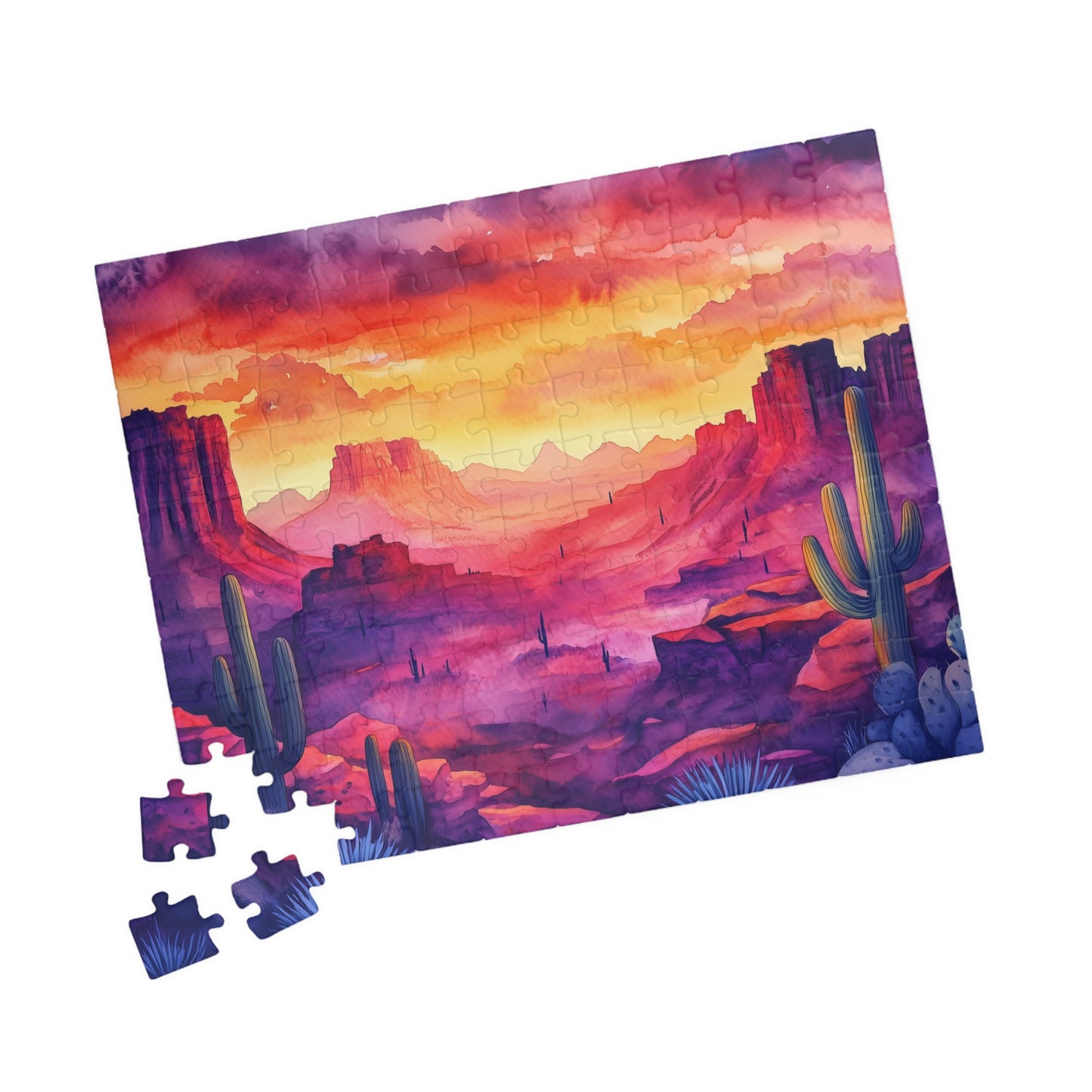 Cactus Canyon Sunset Puzzle (110, 252, 520, 1014 Pieces) - Vibrant Desert Scene, Bold Nature Puzzle, Southwest Landscape Gift