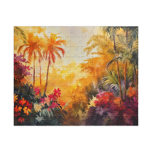 Jungle Sunset Bloom Puzzle (110, 252, 520, 1014 Pieces) - Tropical Sunset Puzzle, Vibrant Jungle Flowers, Exotic Nature Decor, Puzzle Gift