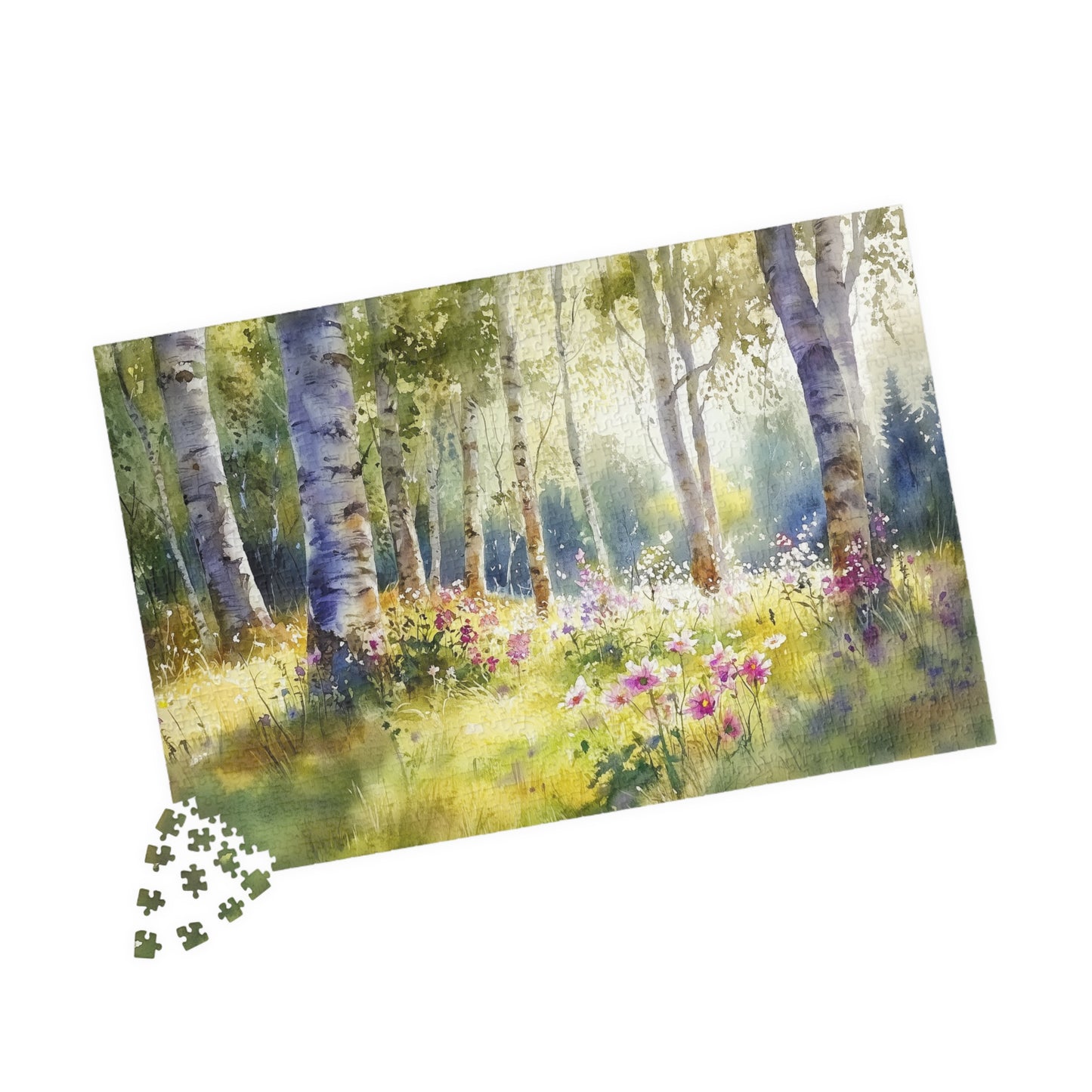 Sunlit Forest Glade Puzzle (110, 252, 520, 1014 Pieces) - Woodland Flower Puzzle, Spring Meadow Jigsaw, Peaceful Nature Decor