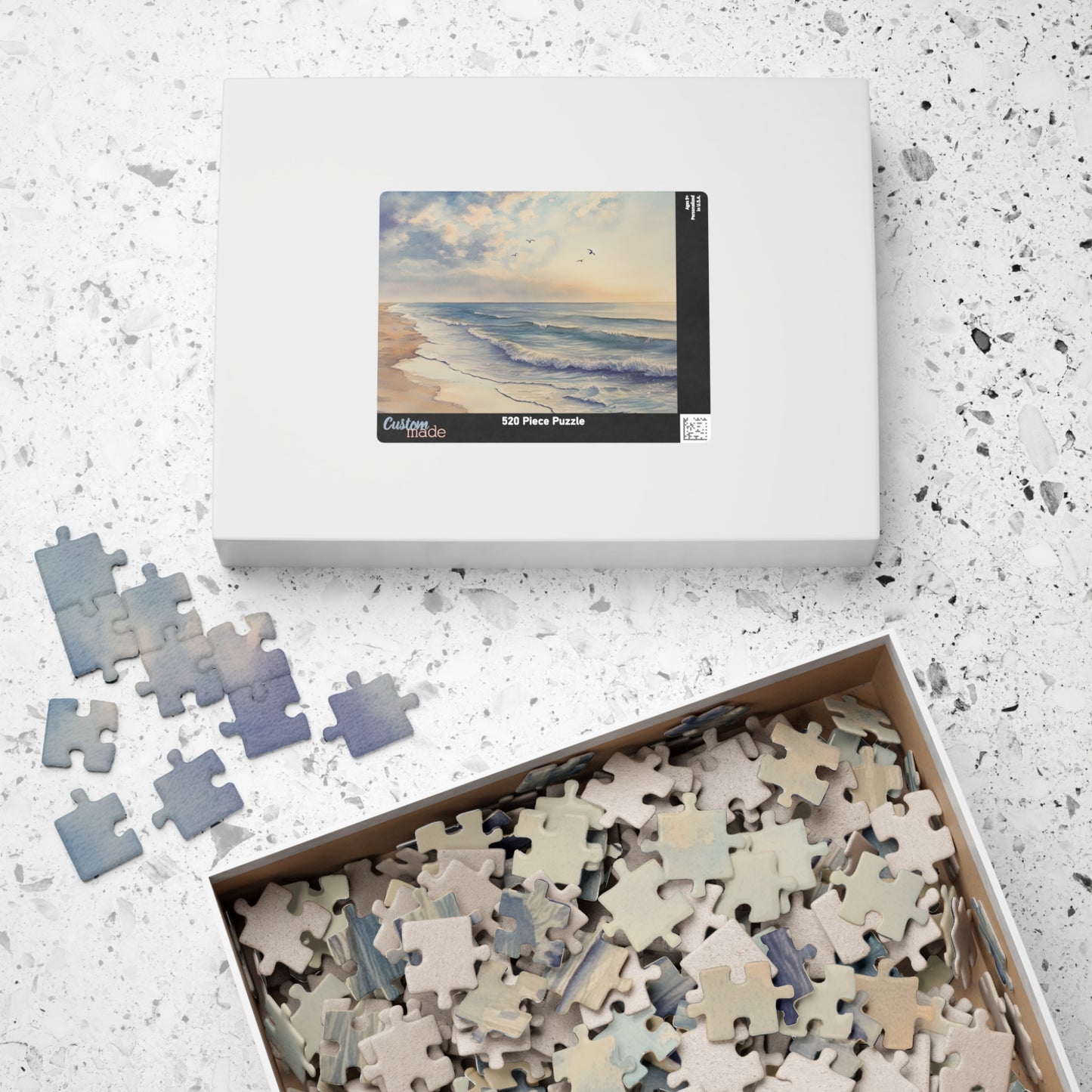 Soft Horizon Puzzle (110, 252, 520, 1014 Pieces) - Tranquil Beach Sunset Jigsaw, Ocean Decor, Relaxing Gift for Nature Lovers, Puzzle Art