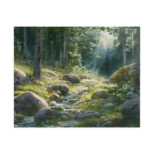 Rocky Forest Stream Puzzle (110, 252, 520, 1014 Pieces) - Peaceful Nature Jigsaw, Woodland Puzzle Art, Gift for Puzzle Lovers