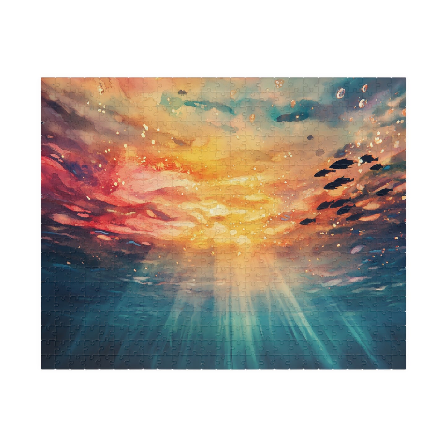 Underwater Sunset Puzzle (110, 252, 520, 1014 Pieces) - Ocean Perspective, Warm Glow, Dreamy Watercolor Scene, Nature-Inspired Puzzle
