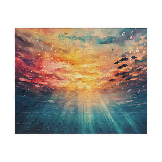 Underwater Sunset Puzzle (110, 252, 520, 1014 Pieces) - Ocean Perspective, Warm Glow, Dreamy Watercolor Scene, Nature-Inspired Puzzle